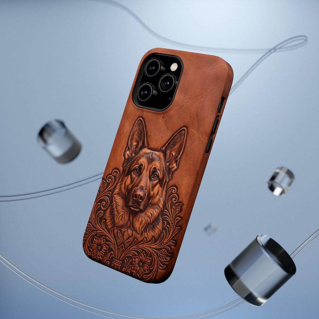 German Shepherd Phone Case | Western Tooled Art — Tough Magnetic Case with Wireless Charging