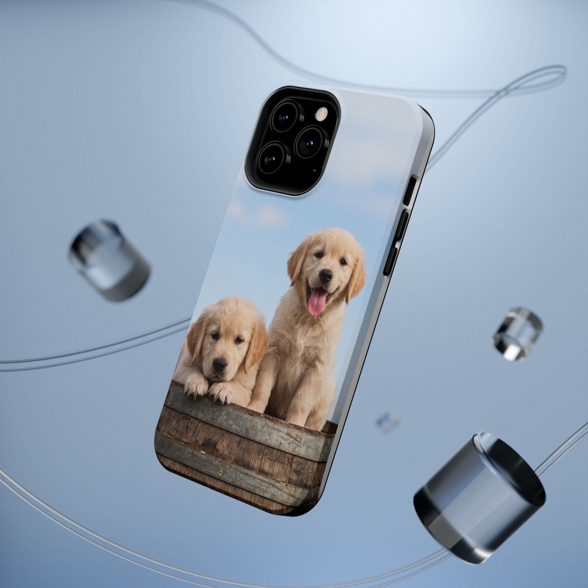 Golden Retriever Puppy Duo Phone Case — Impact-Resistant Wireless Charging Cover