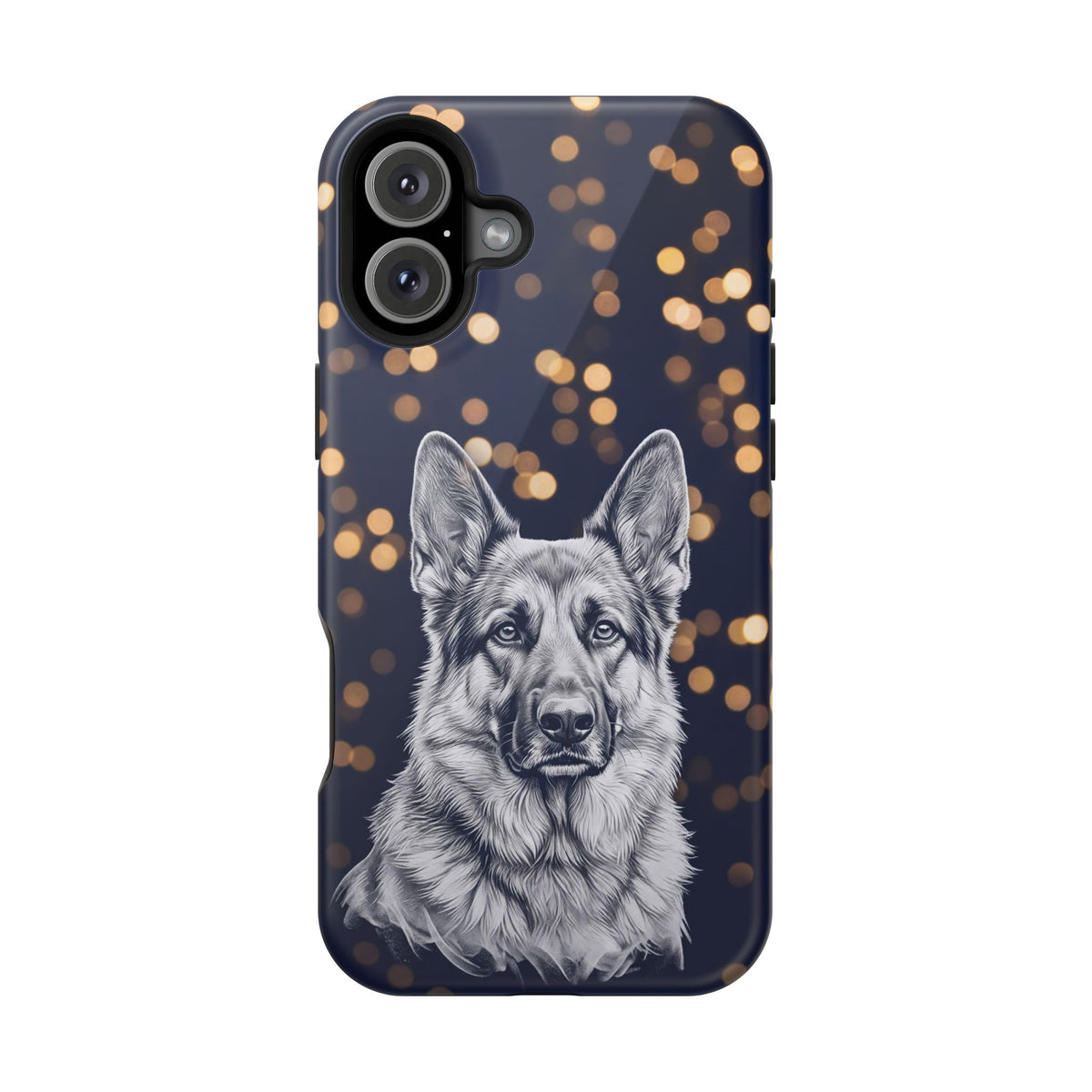 German Shepherd Phone Case | Golden Bokeh Art — Tough Magnetic Case with Wireless Charging