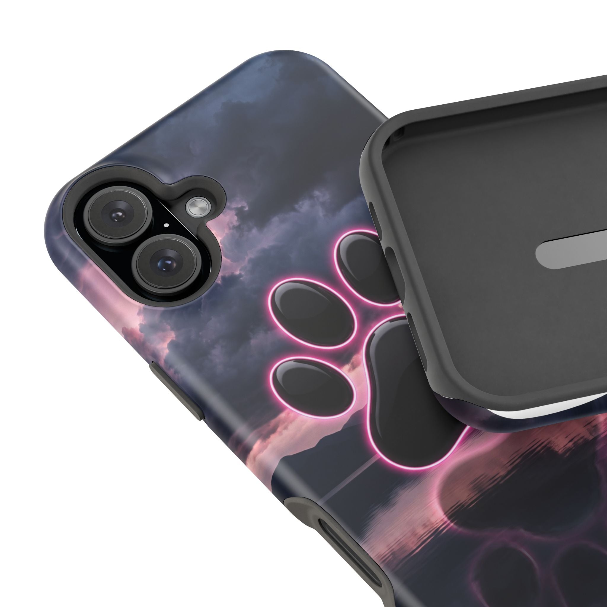 Neon Paw Print Phone Case — Impact-Resistant Wireless Charging Cover