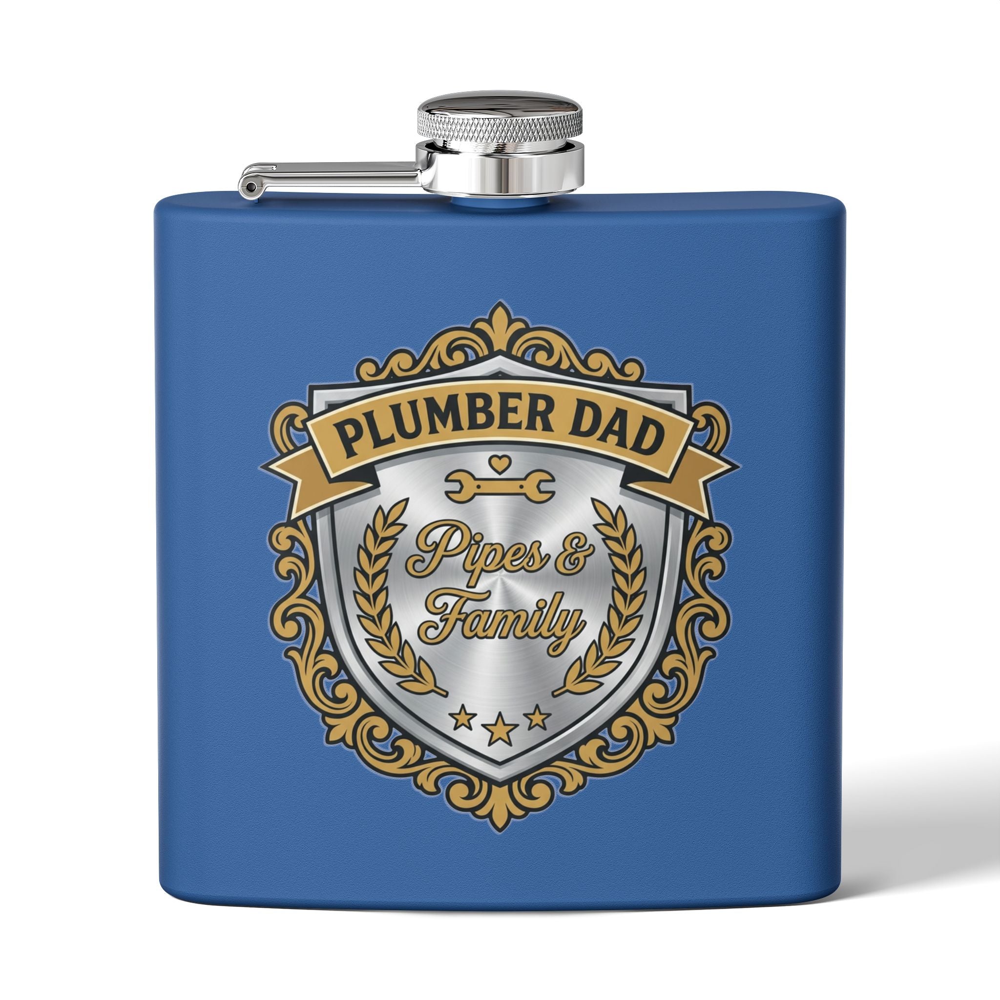 Flask — "Plumber Dad: Pipes & Family" 6oz Stainless Steel Hip Flask