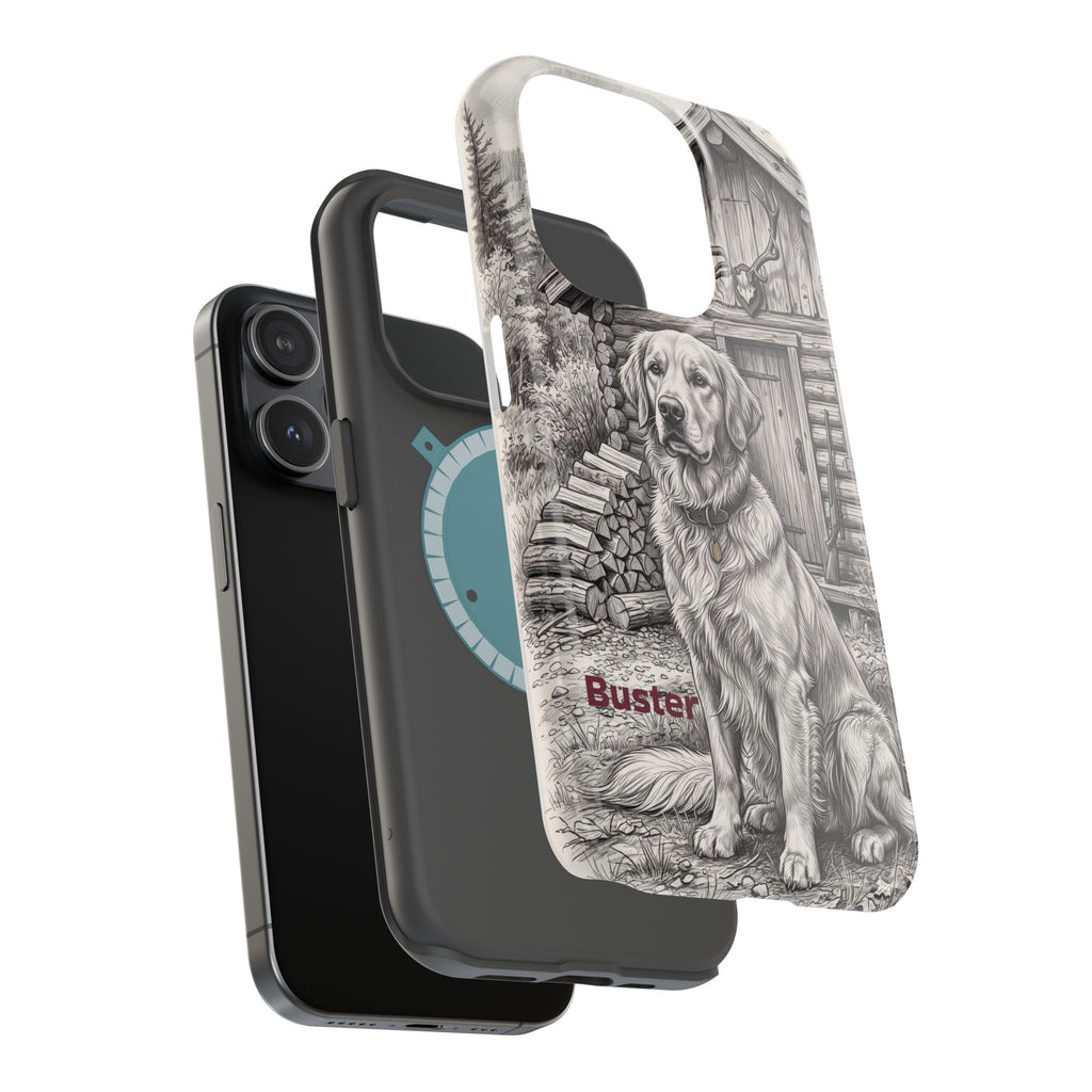 Personalized Golden Retriever Cabin Porch Phone Case — Wireless Charging Cover