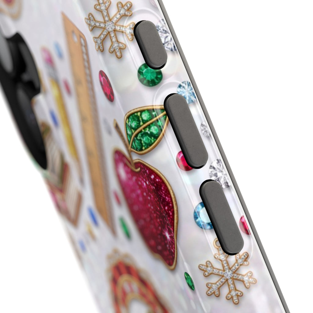 Jeweled Apple Medallion Personalized Teacher Phone Case — Wireless Charging Cover
