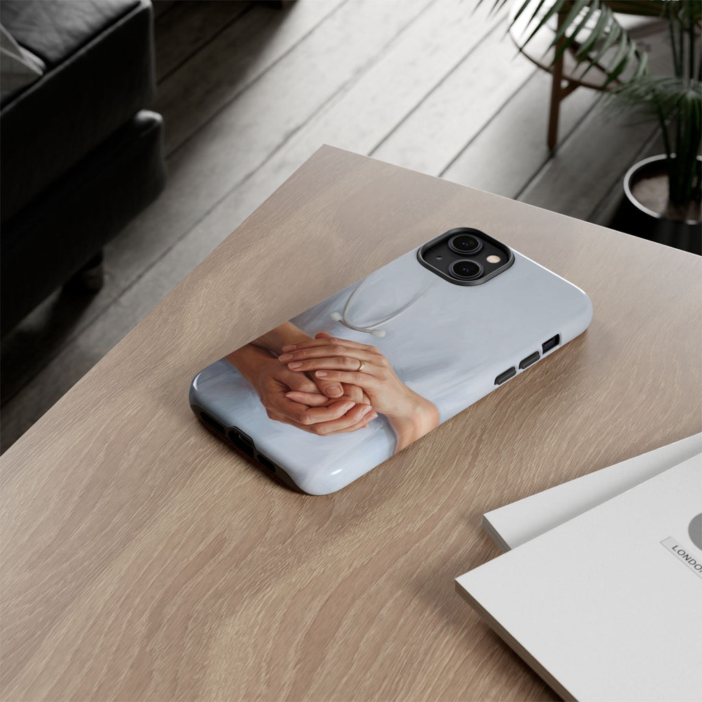 Nurse's Comforting Hands Phone Case | Caring Hands & Stethoscope Illustration | iPhone & Samsung