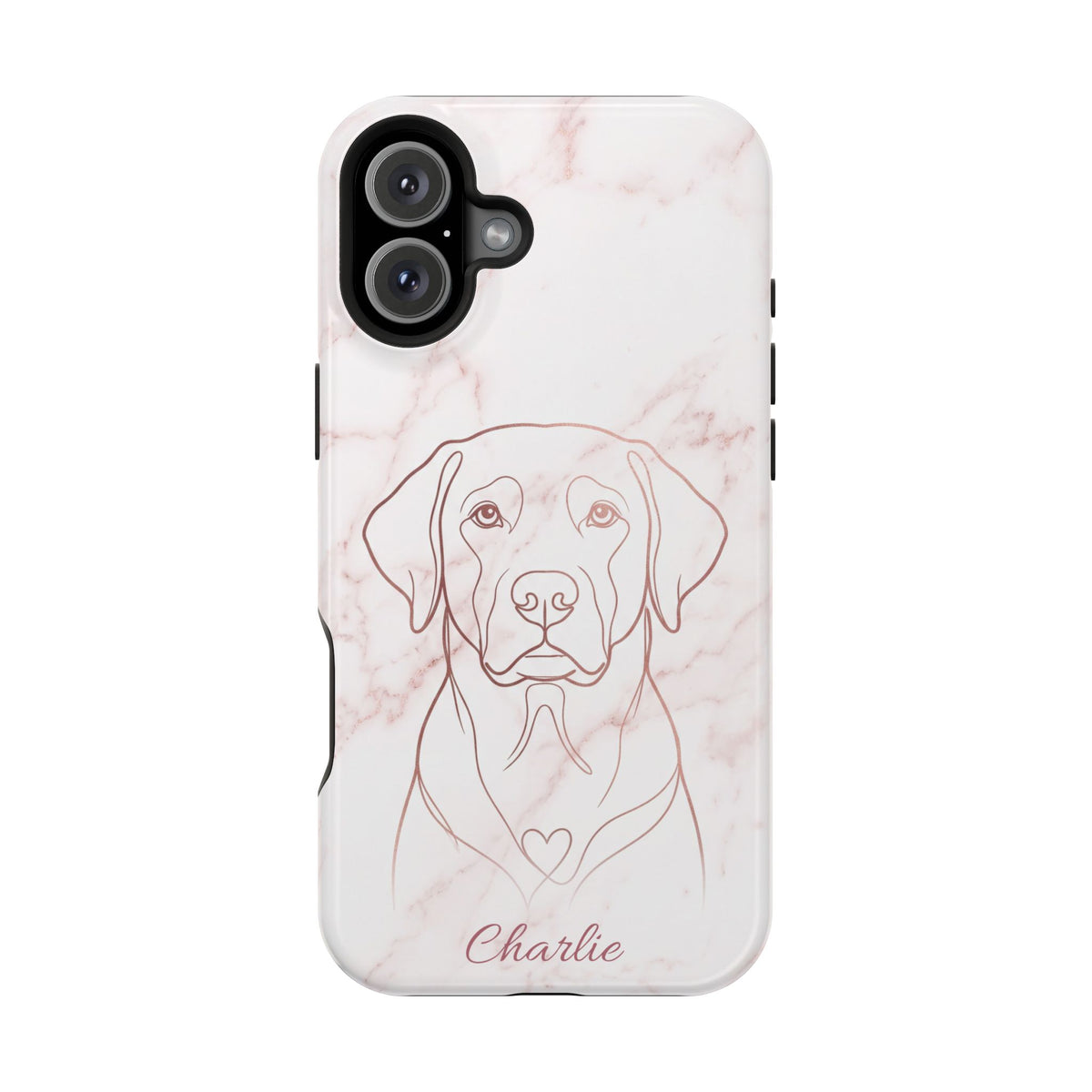 Personalized Rose Gold Marble Labrador Phone Case — Tough Magnetic Case with Wireless Charging