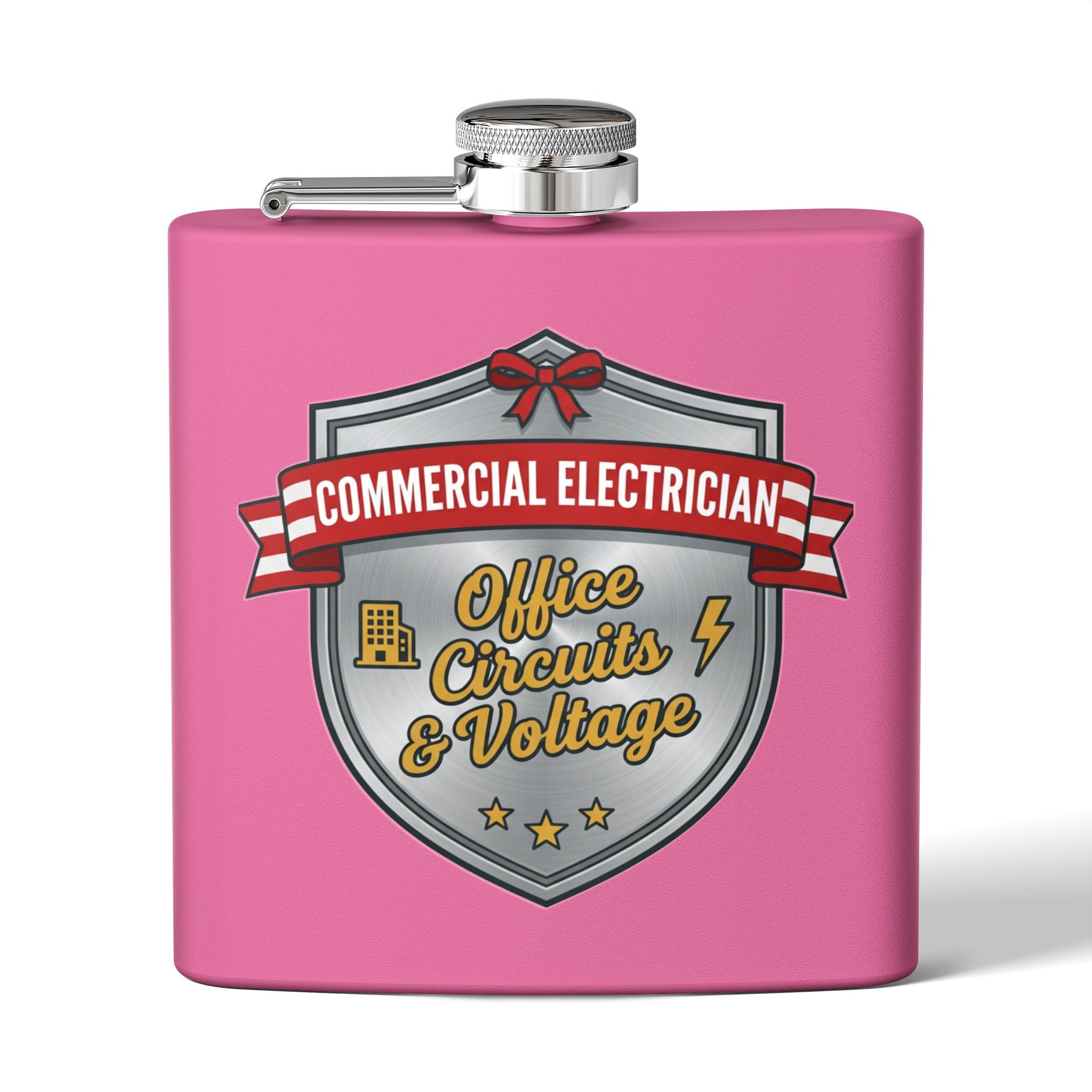 Flask — "Commercial Electrician: Office Circuits & Voltage" (Crest Edition) 6oz Stainless Steel Hip Flask