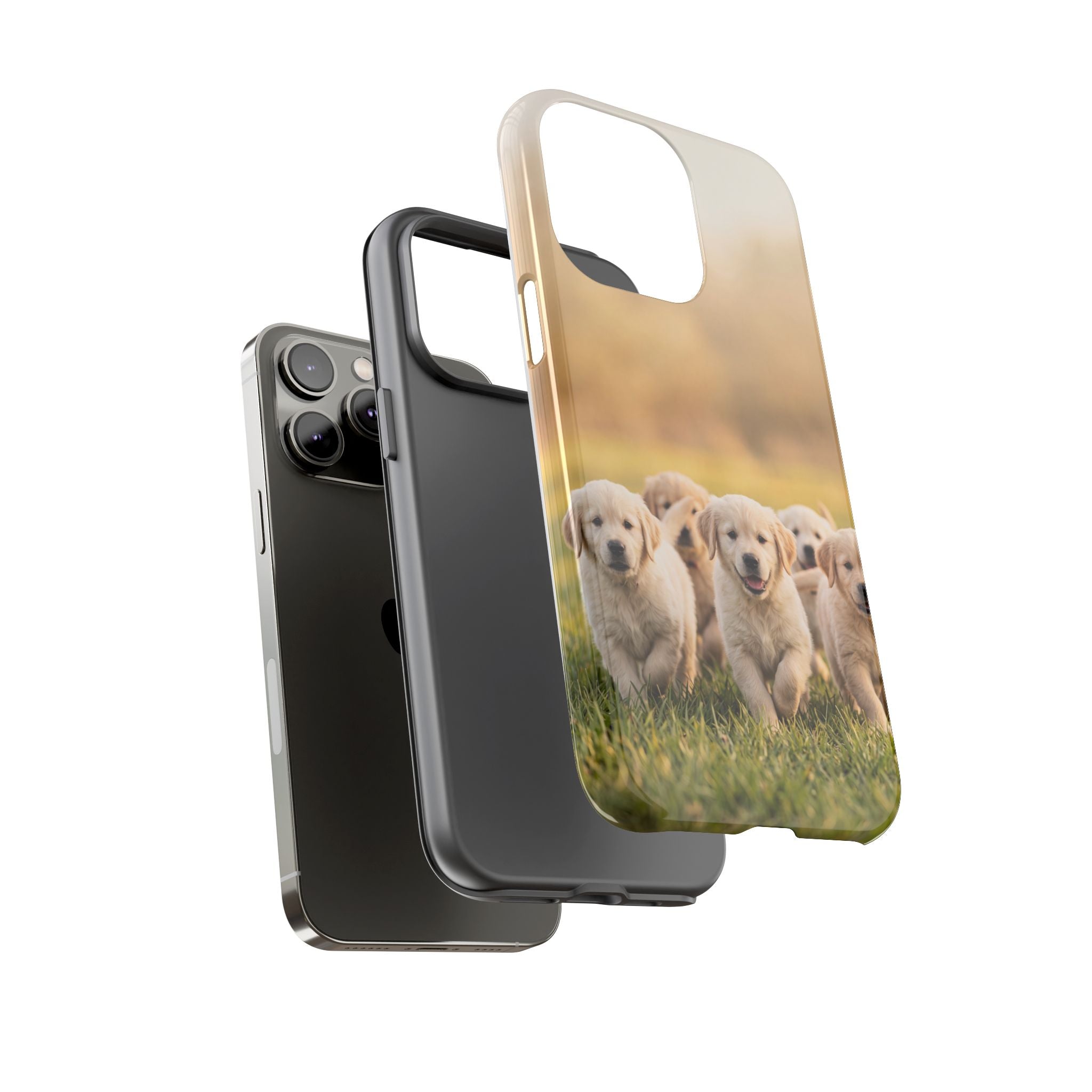 Golden Retriever Puppies Phone Case | Playful Puppy Pack Running in Grass | iPhone & Samsung