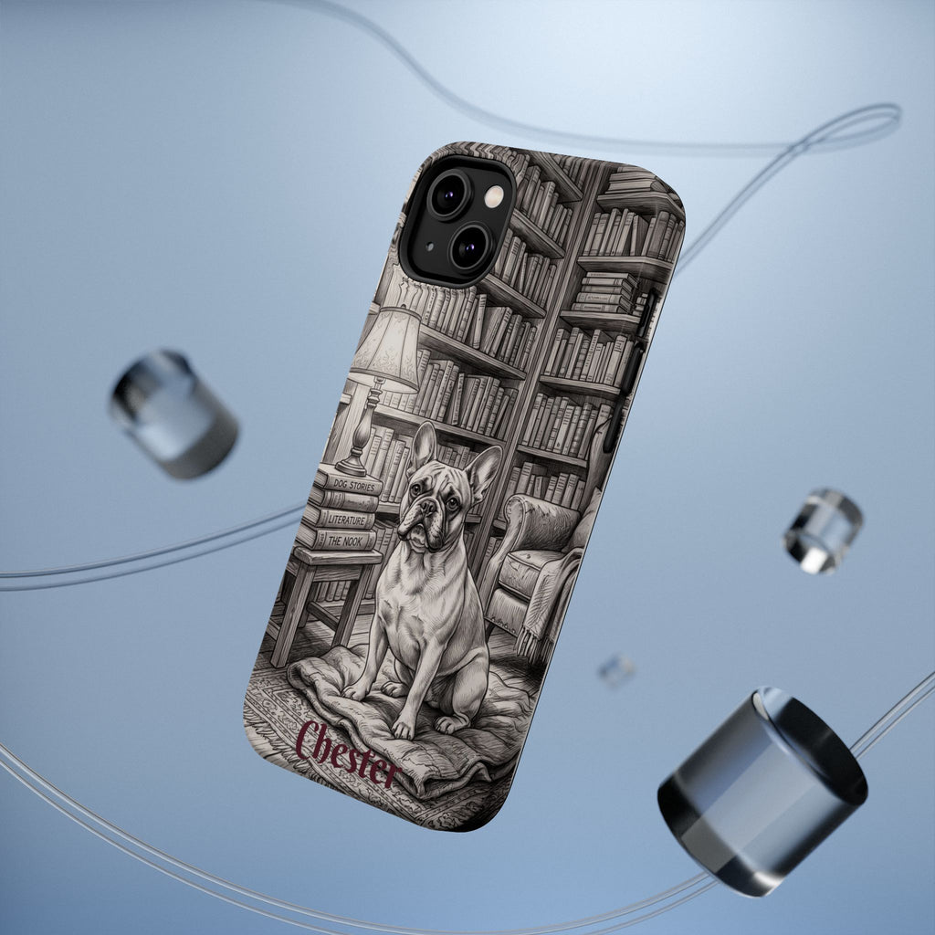 Personalized French Bulldog Library Study Phone Case — Wireless Charging Cover