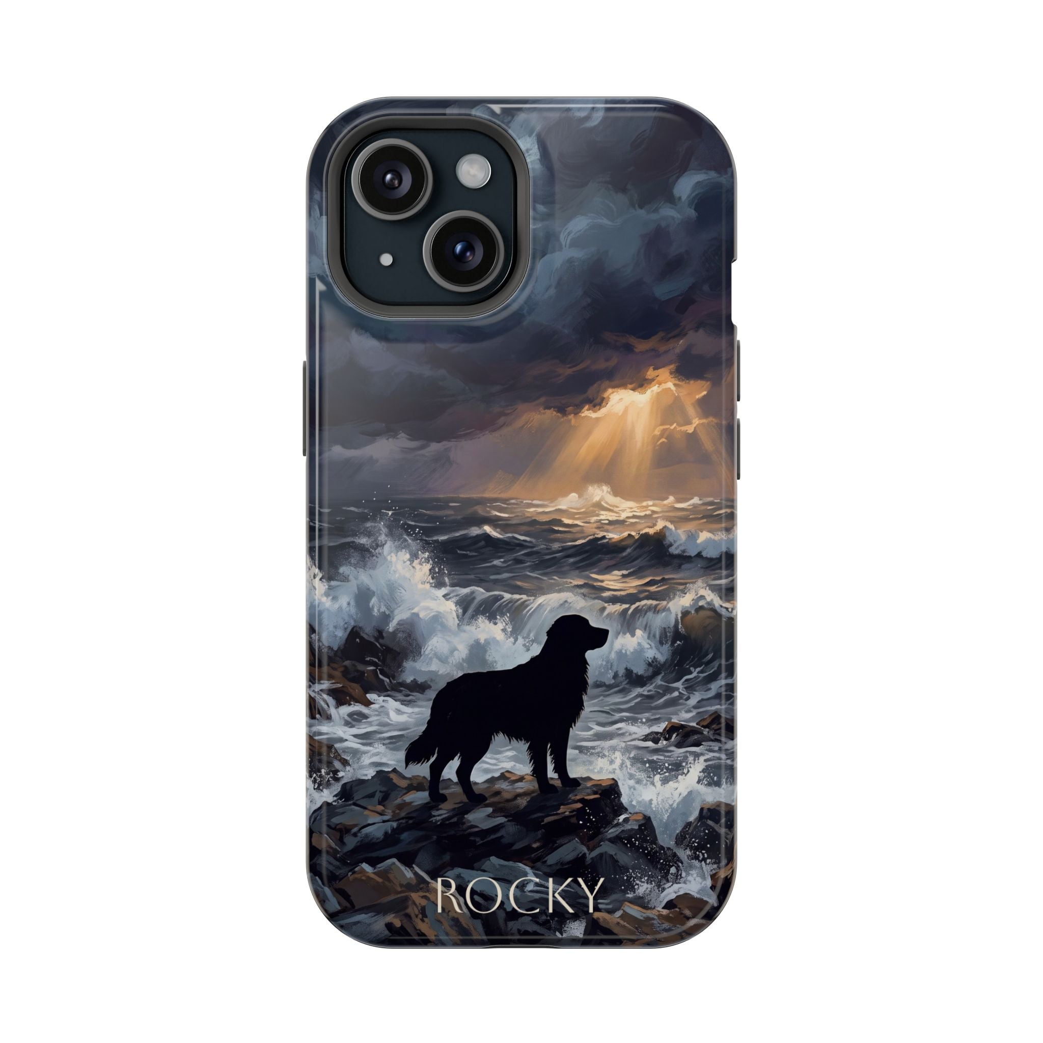Personalized Golden Retriever Stormy Sea Phone Case — Wireless Charging Cover