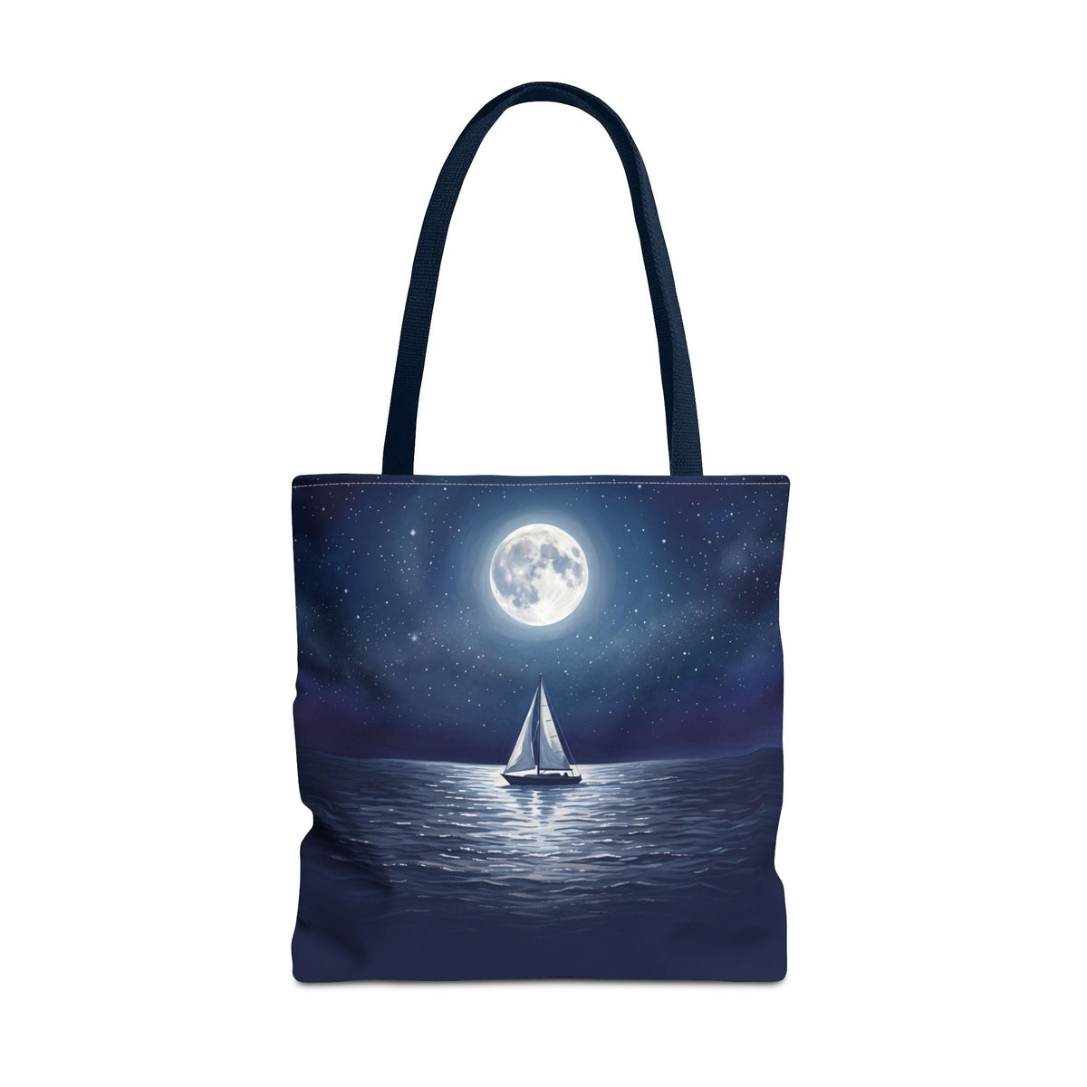 Moonlit Sailboat Tote Bag | Night Sea Sailing Art Tote for Boat Owners & Sailors