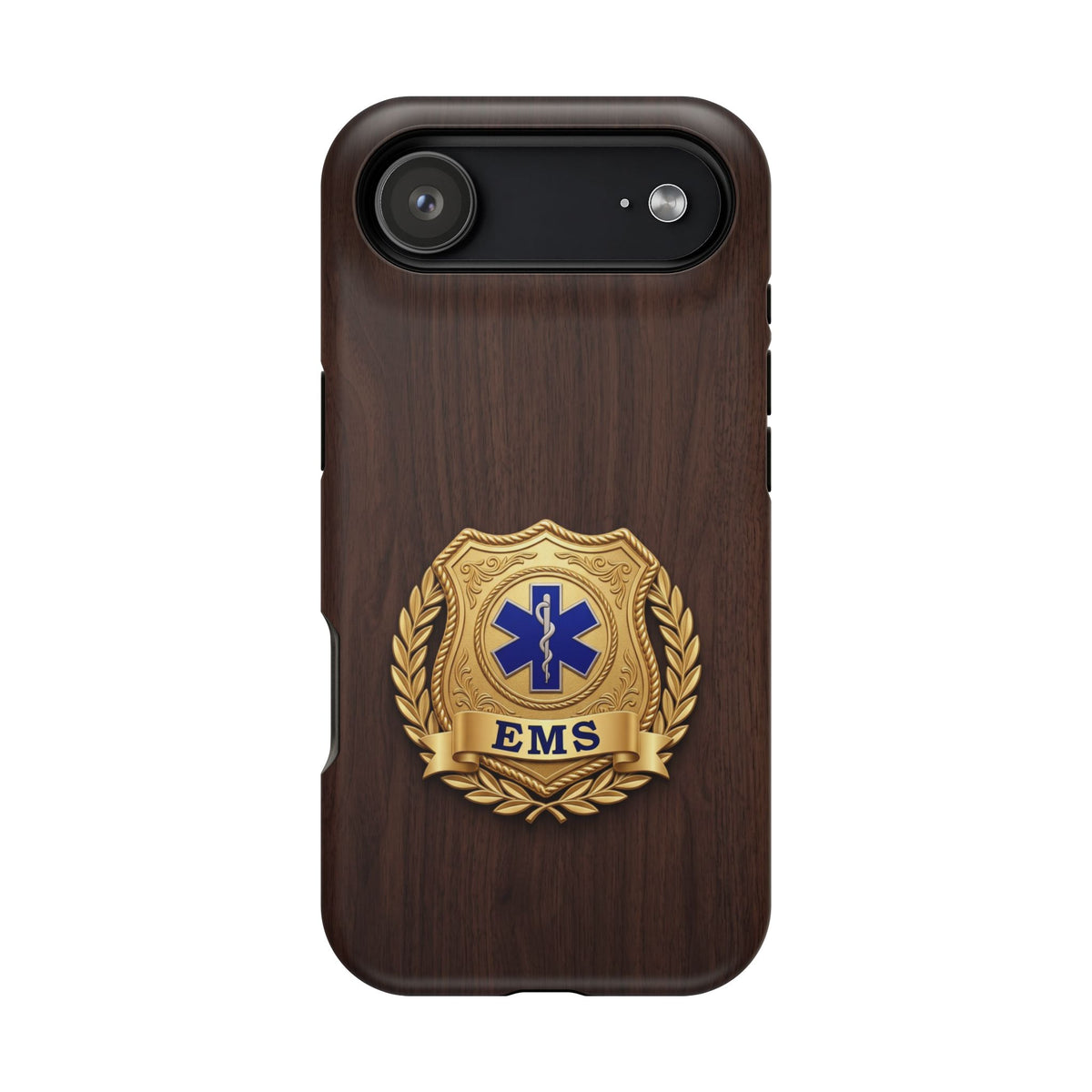 Gold EMS Laurel Badge Wood Phone Case — Magnetic Wireless Charging Cover