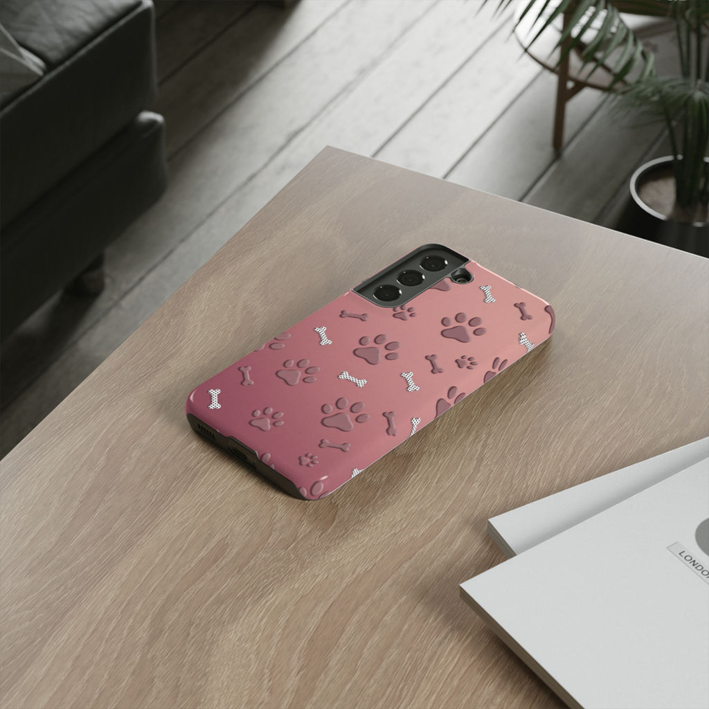 iPhone & Samsung Phone Case | Paw Print & Bone  | Dusty Rose Pattern Case for Frenchie Lovers