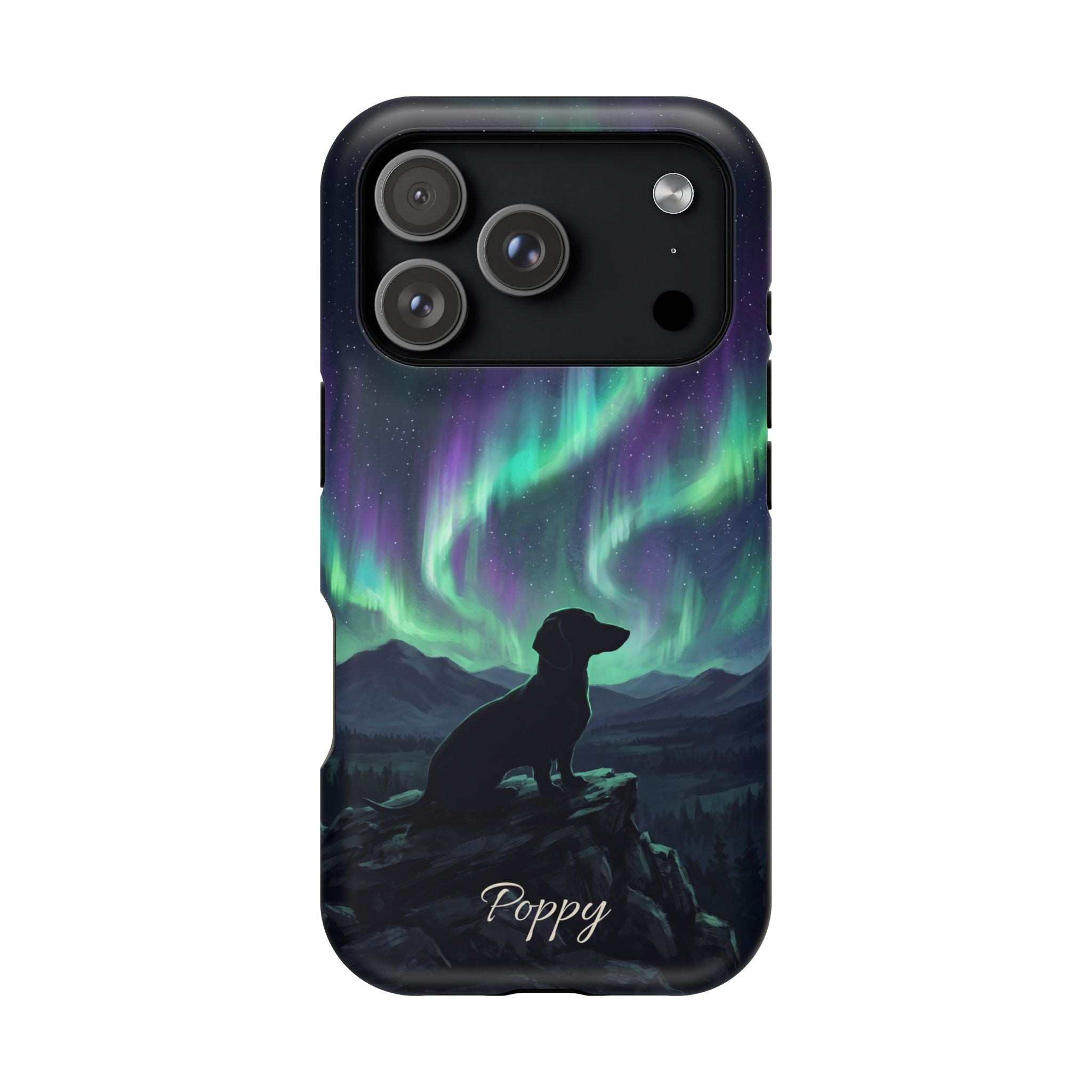 Personalized Dachshund Northern Lights Phone Case — Wireless Charging Cover
