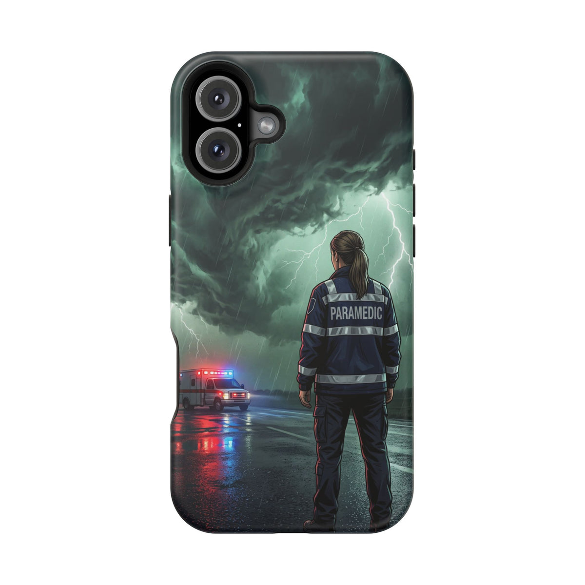Female Paramedic Green Storm Phone Case — Magnetic Wireless Charging Cover