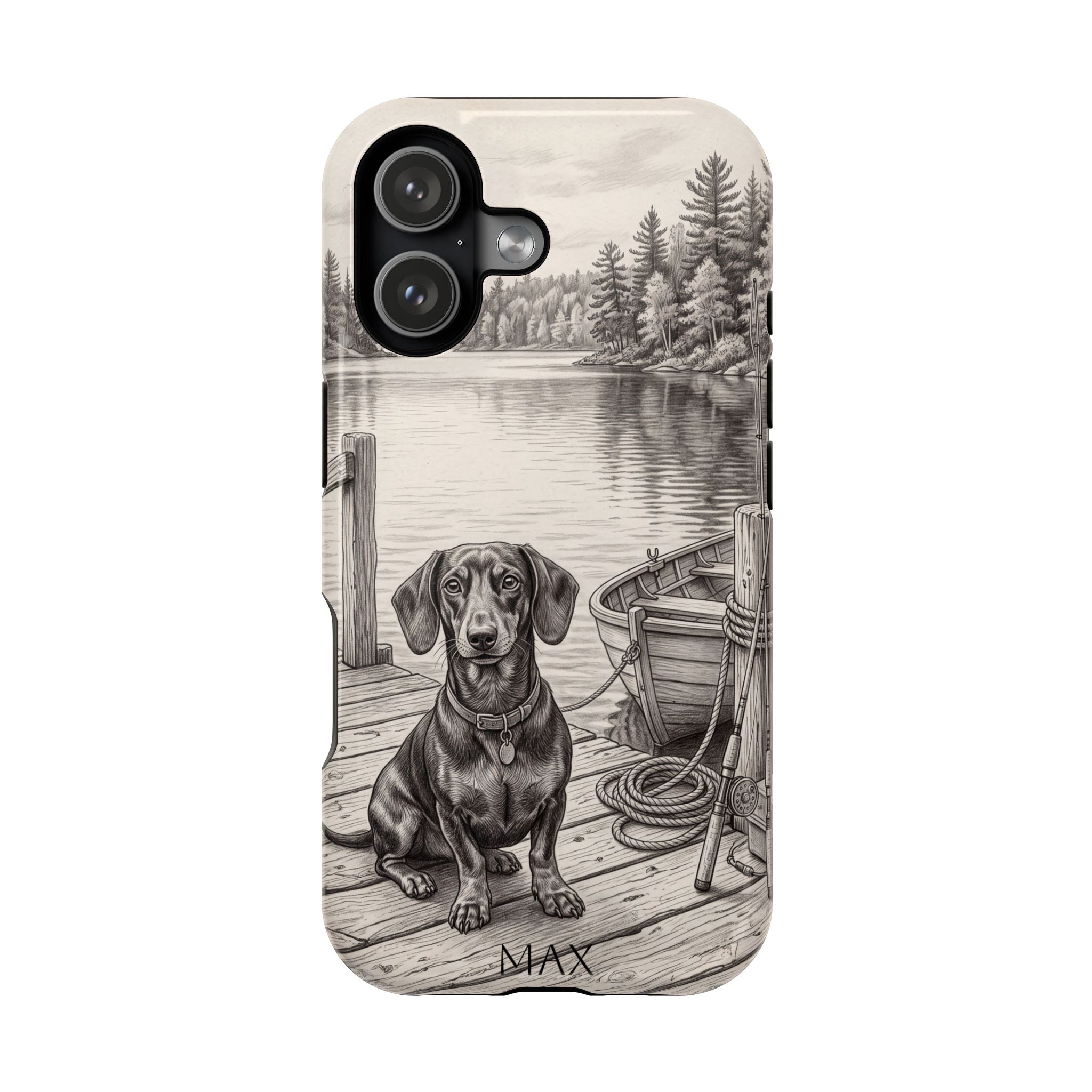 Personalized Dachshund Sunset Beach Phone Case — Wireless Charging Cover