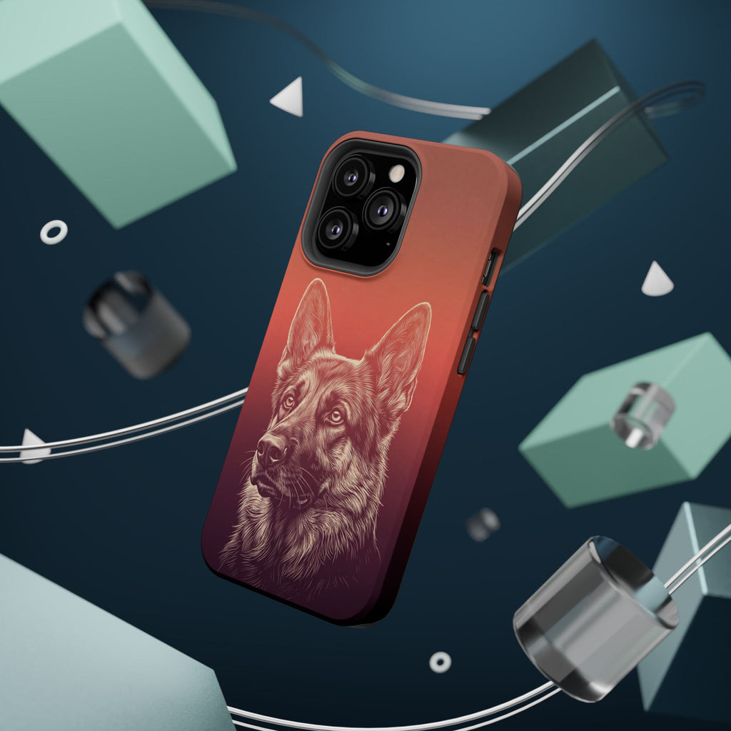 German Shepherd Phone Case | Sunset Sketch Art — Tough Magnetic Case with Wireless Charging