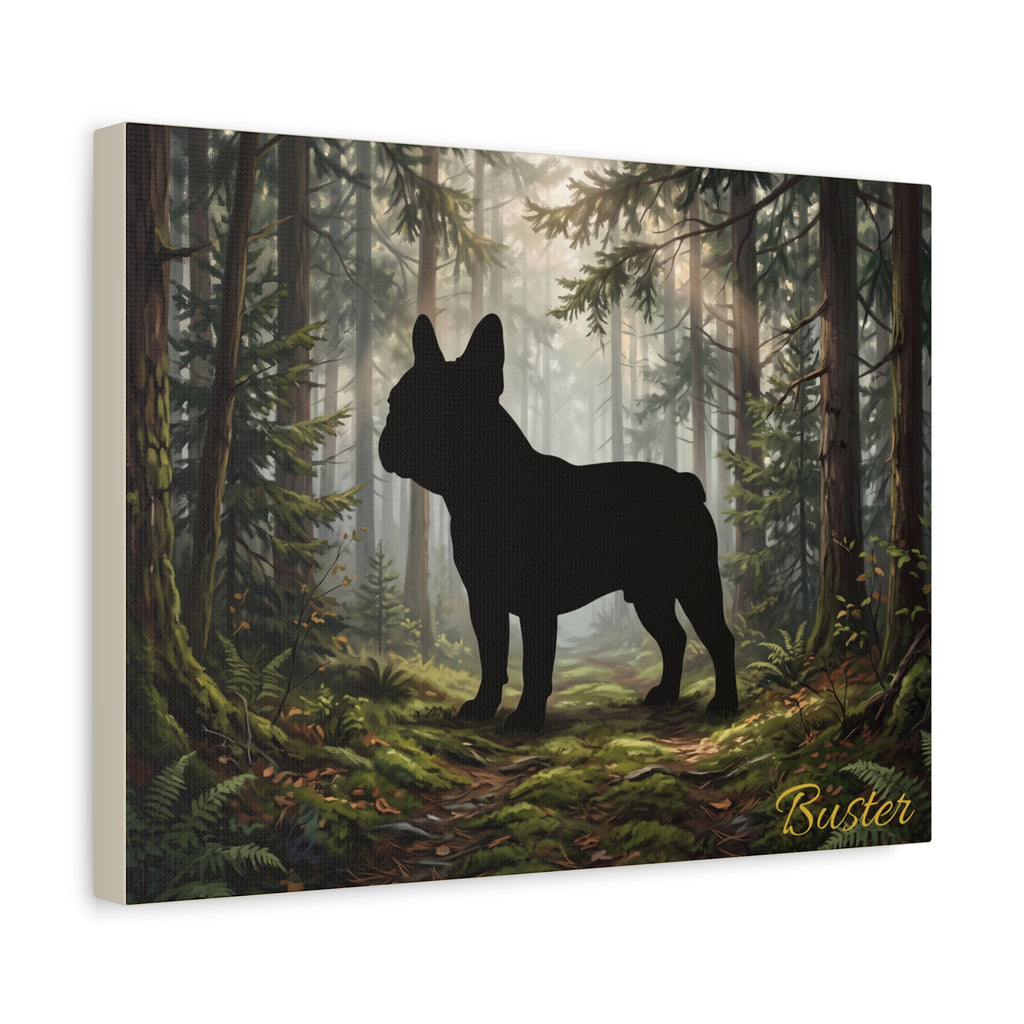 French Bulldog Silhouette Personalized Canvas | Misty Forest Wall Art