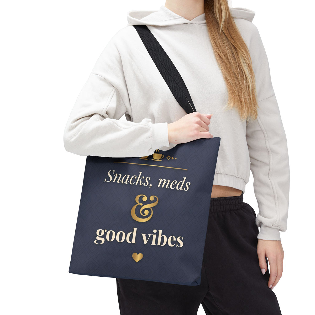 Snacks Meds & Good Vibes Tote | Funny Nurse Gift Tote Bag | Healthcare Worker Humour Gift | Premium Polyester Carry-All