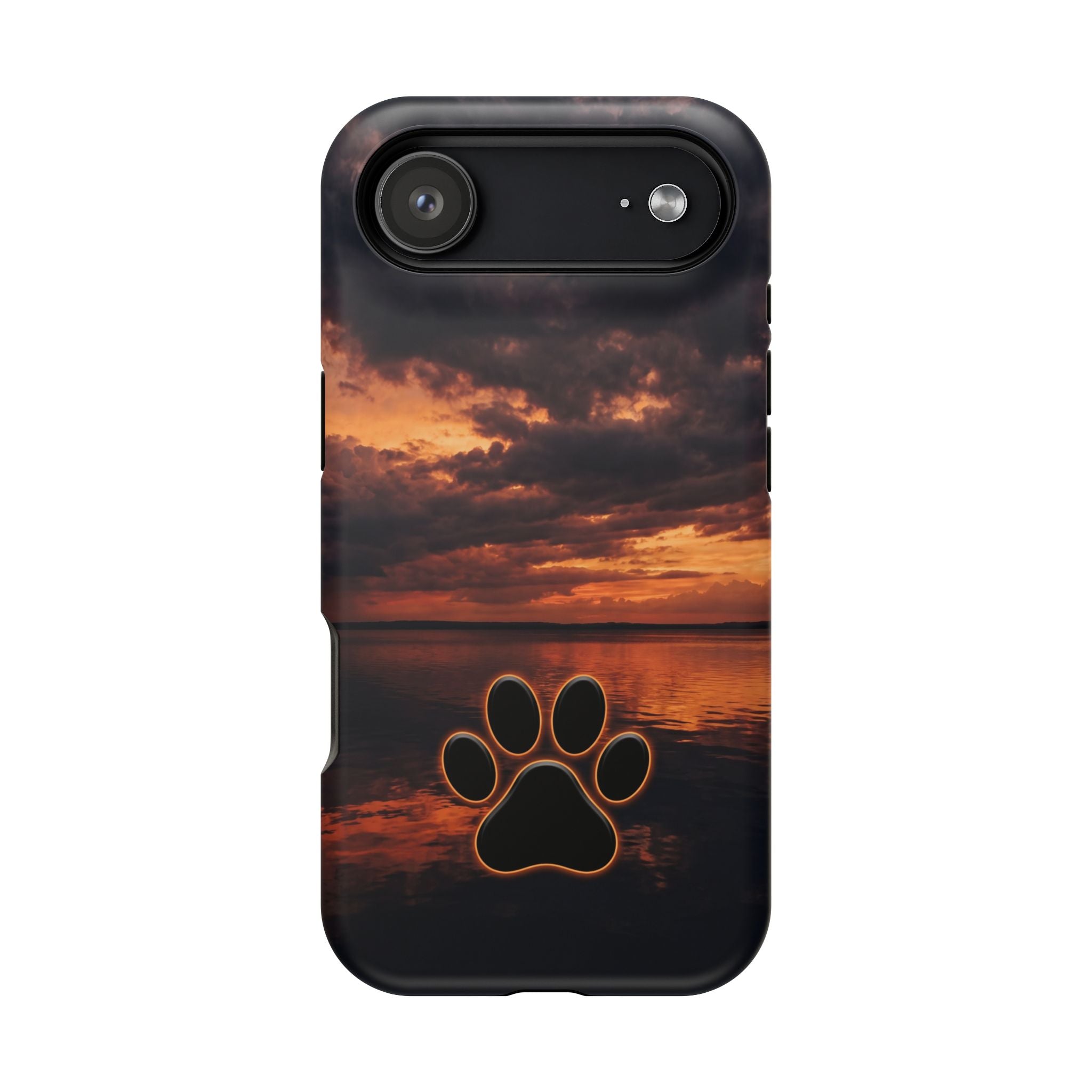 Sunset Paw Print Phone Case — Impact-Resistant Wireless Charging Cover