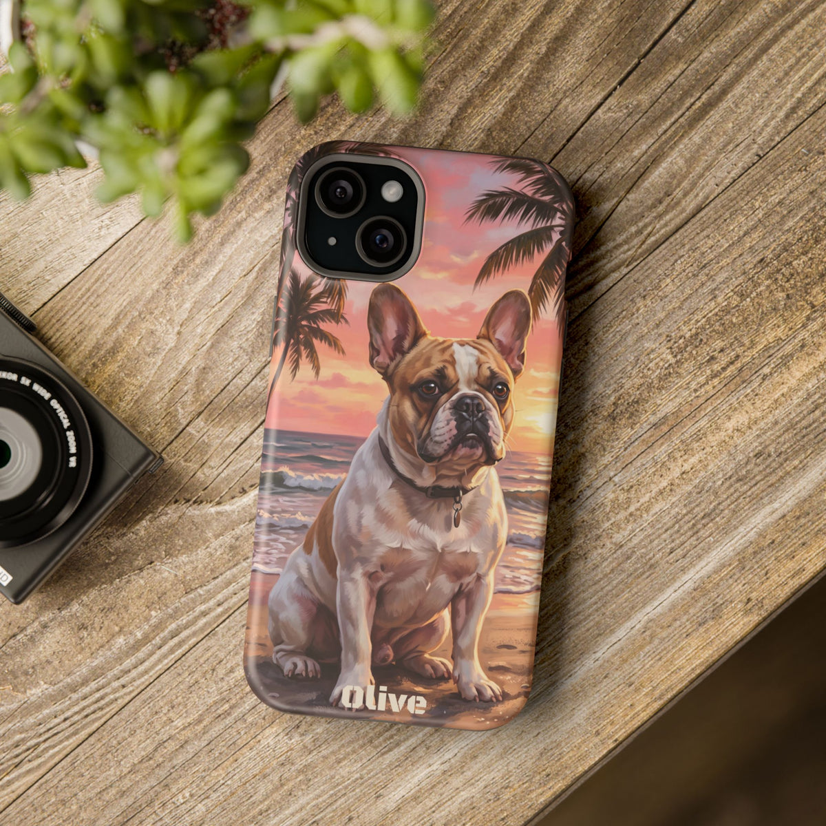 Personalized French Bulldog Beach Portrait Phone Case — Wireless Charging Cover