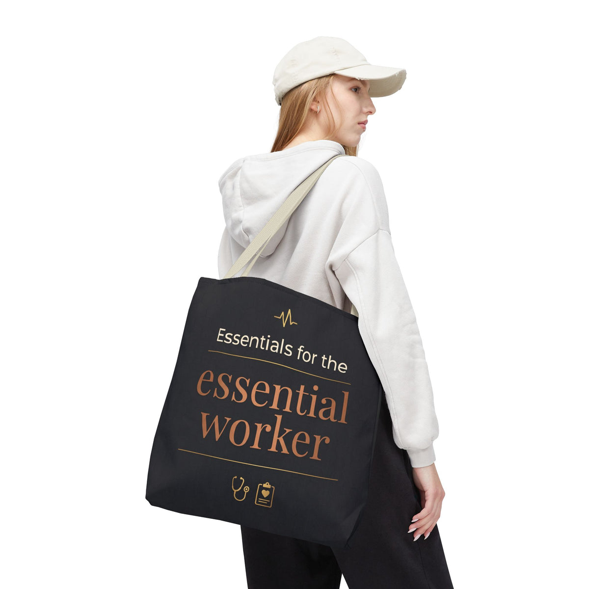 Essentials for the Essential Worker Tote | Healthcare Worker Gift Tote Bag | Nurse Doctor Appreciation Gift | Premium Polyester Carry-All