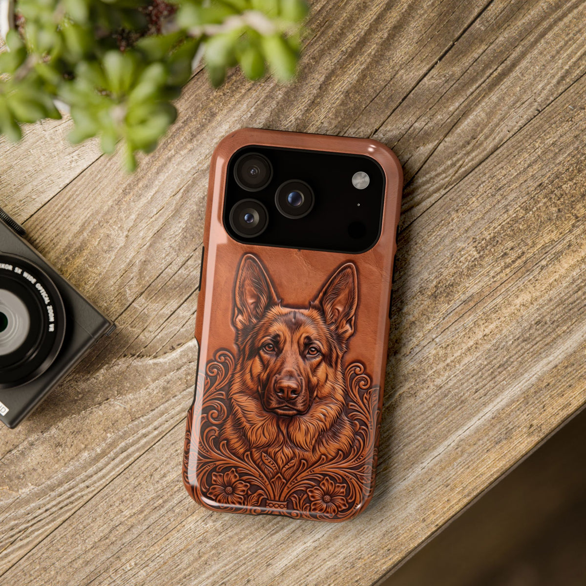 German Shepherd Phone Case | Western Tooled Art — Tough Magnetic Case with Wireless Charging
