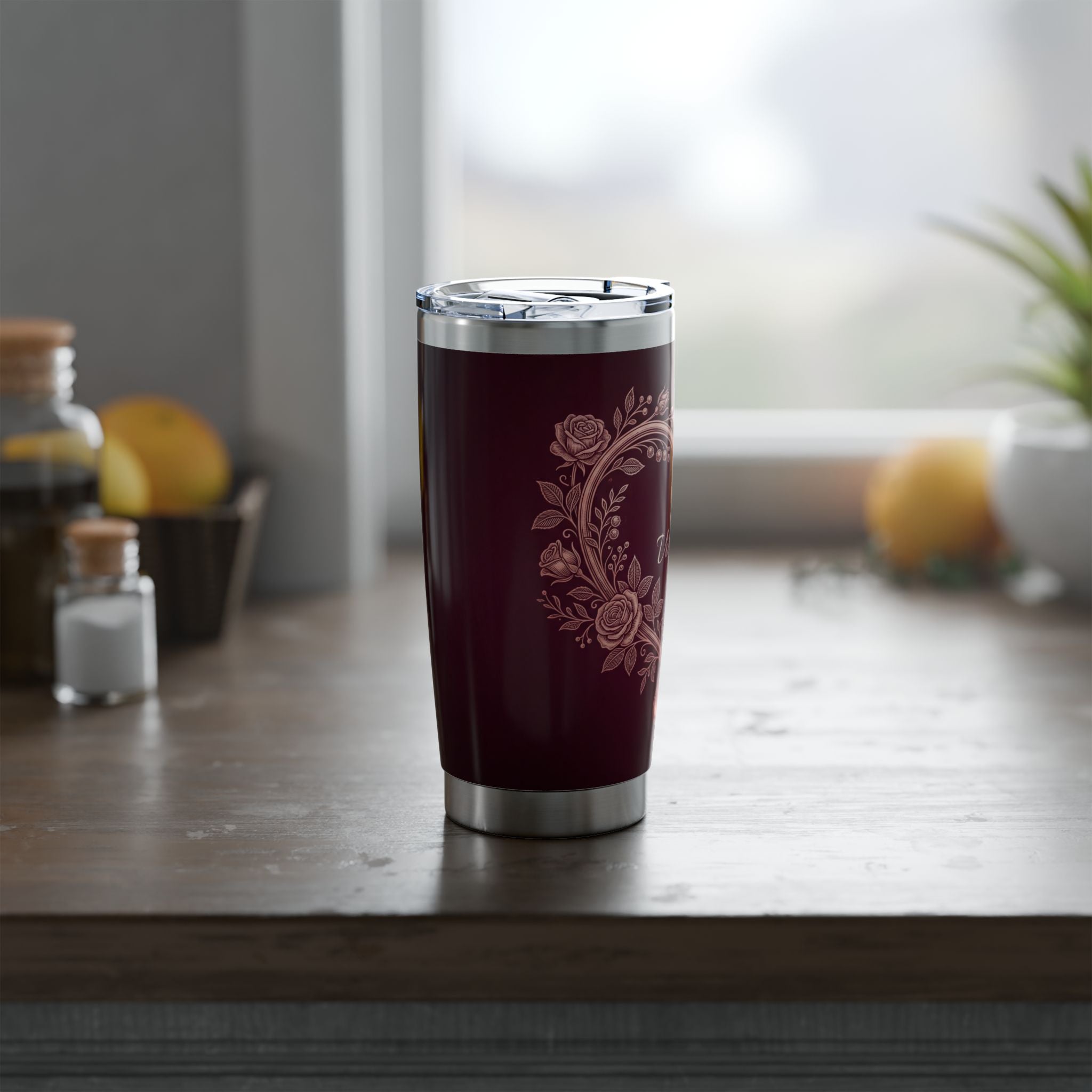 Personalized Stethoscope Heart Tumbler – Rose Gold Floral Burgundy Design 20 oz