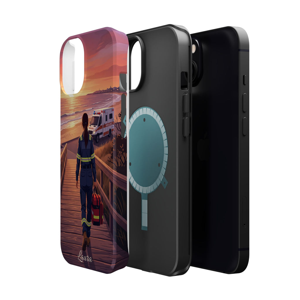 Sunset Boardwalk Personalized Paramedic Phone Case — Wireless Charging Cover