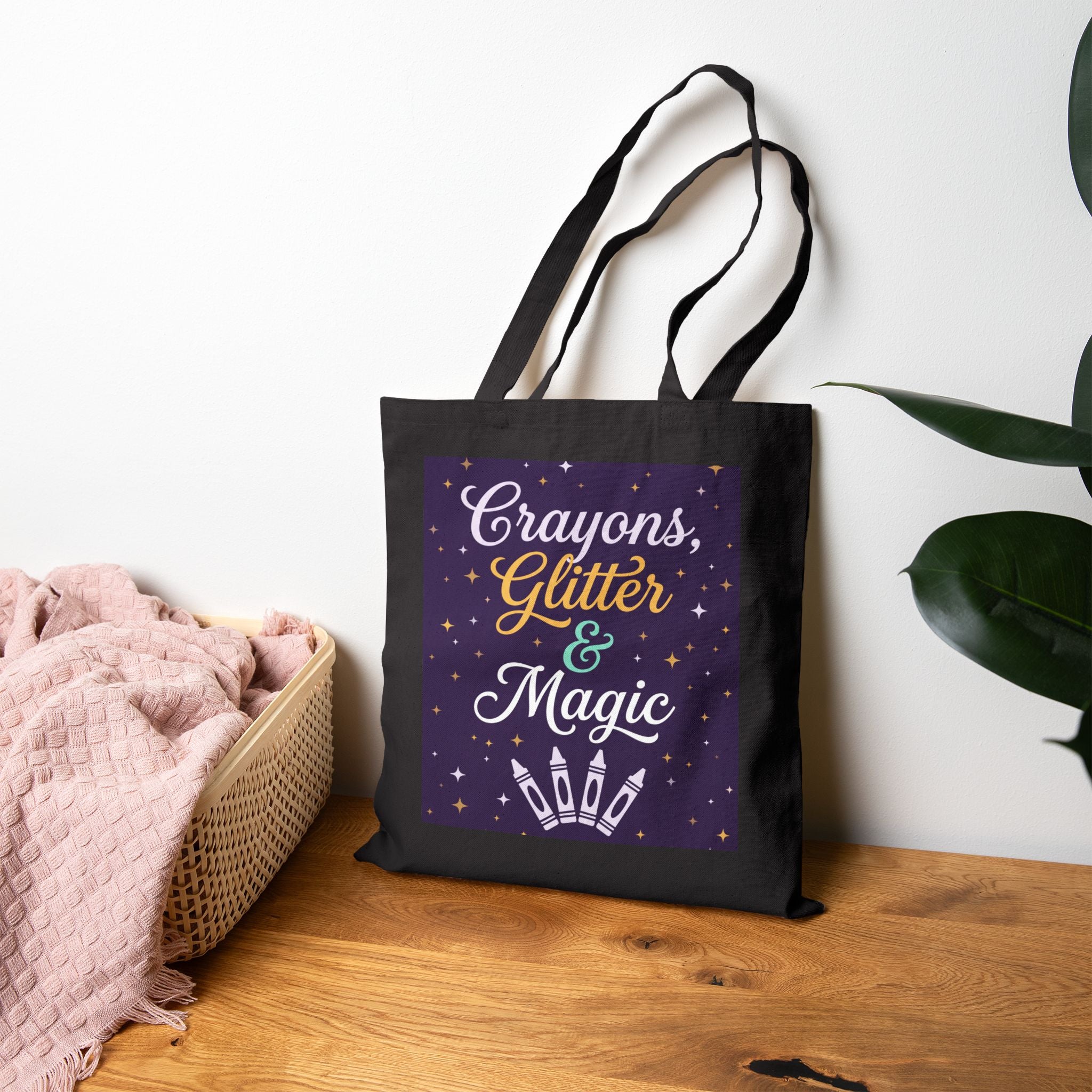 Crayons Glitter & Magic | Teacher Tote Bag | Creative Teacher Tote Bag