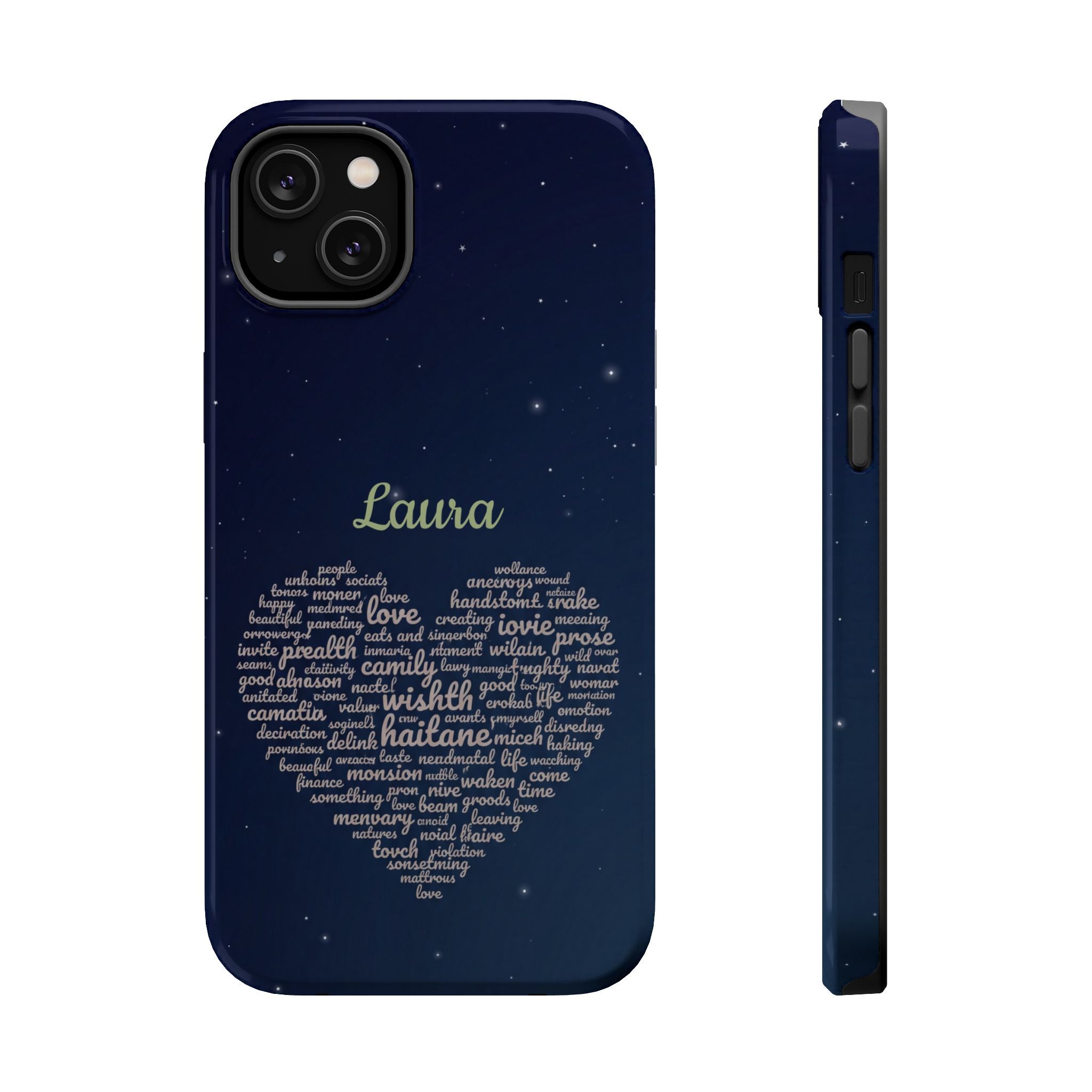 Personalized Teacher Heart Word Art Phone Case — Navy Wireless Charging Cover
