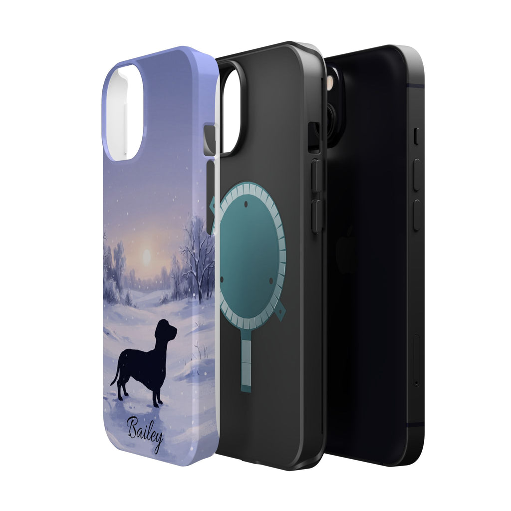 Personalized Dachshund Winter Snow Phone Case — Wireless Charging Cover