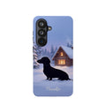 Personalized Dachshund Winter Cabin Phone Case — Wireless Charging Cover
