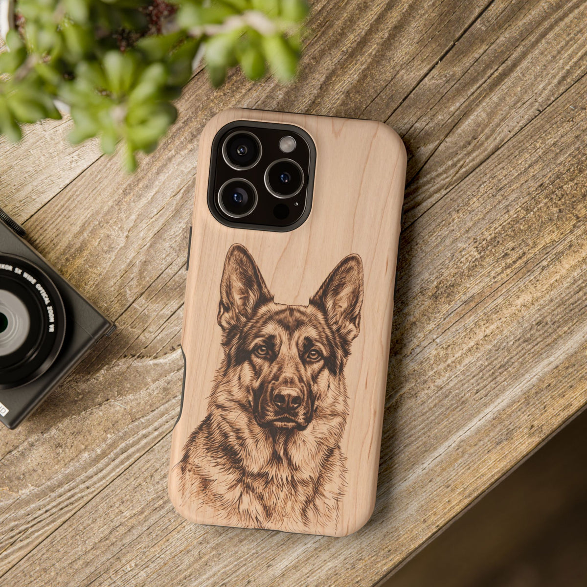 German Shepherd Phone Case | Pyrography Art — Tough Magnetic Case with Wireless Charging
