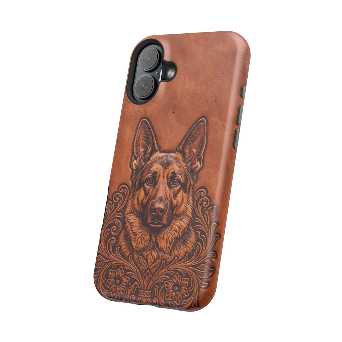 German Shepherd Phone Case | Western Tooled Art — Tough Magnetic Case with Wireless Charging