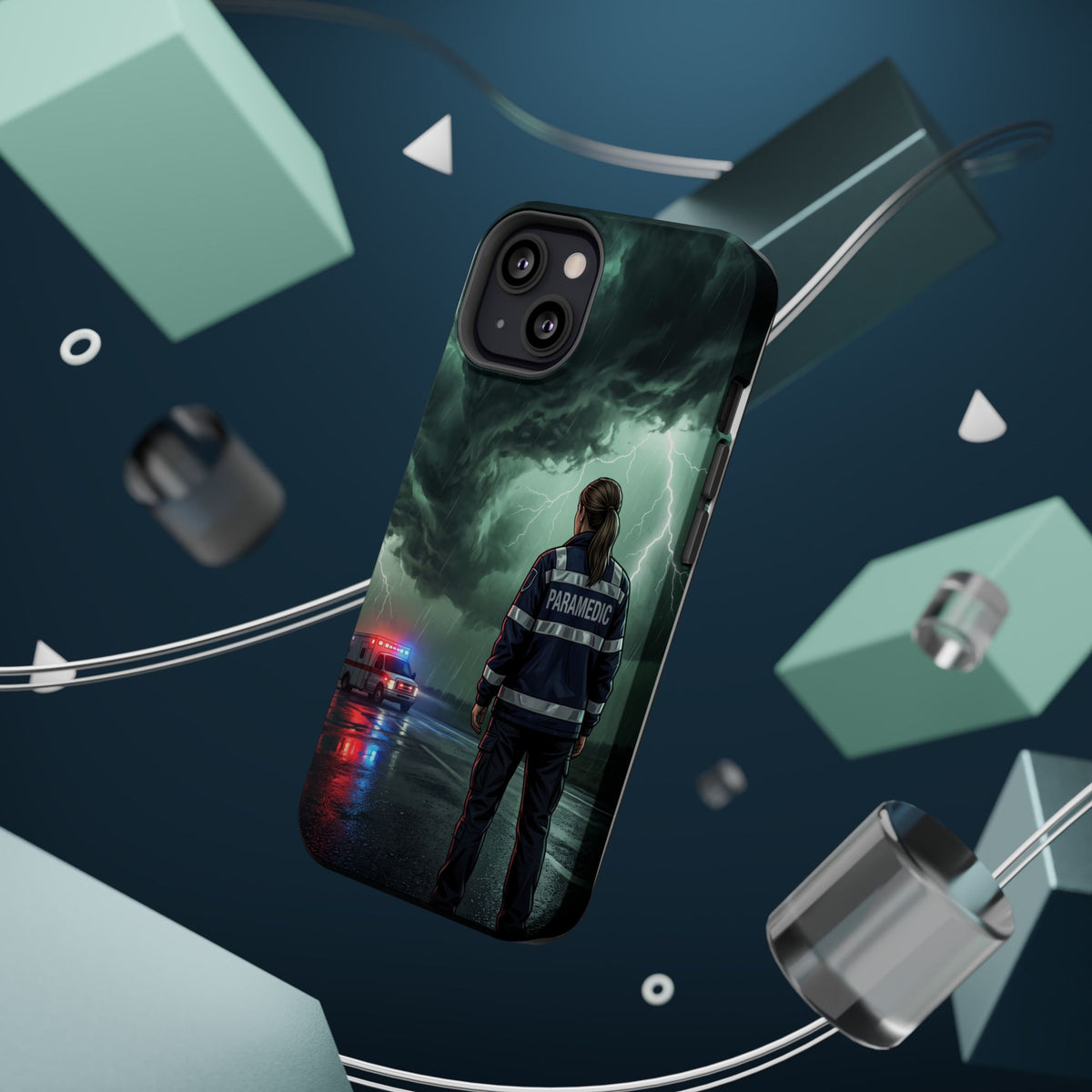 Female Paramedic Green Storm Phone Case — Magnetic Wireless Charging Cover