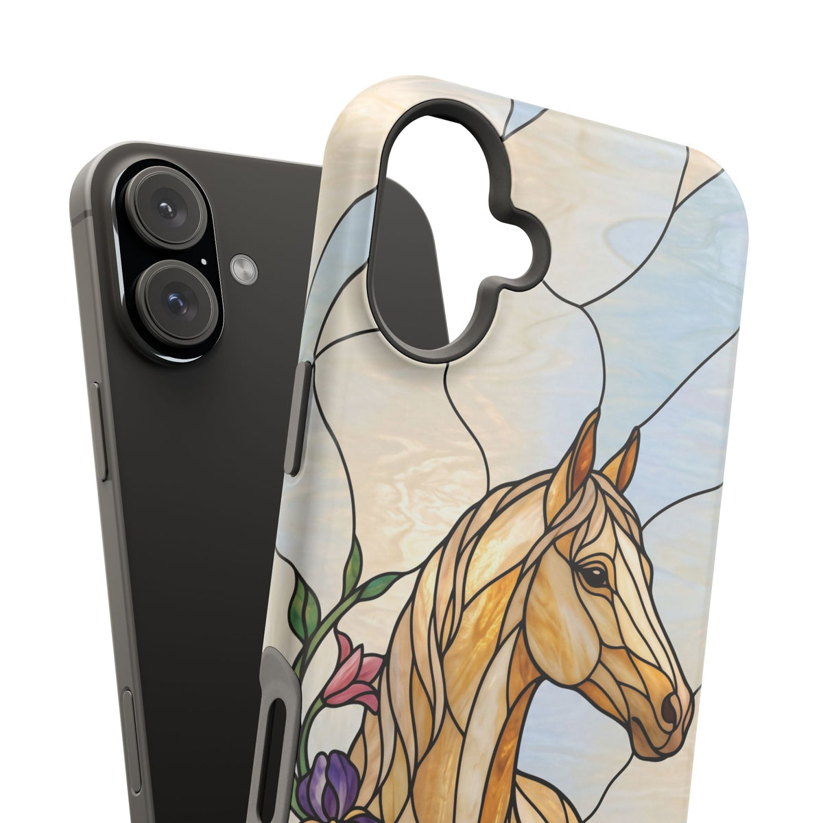Floral Stained Glass Horse Phone Case — Tough Magnetic Case with Wireless Charging
