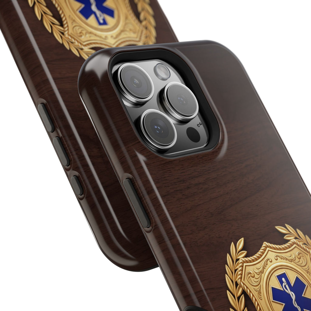 Gold Paramedic Laurel Badge Wood Phone Case — Magnetic Wireless Charging Cover
