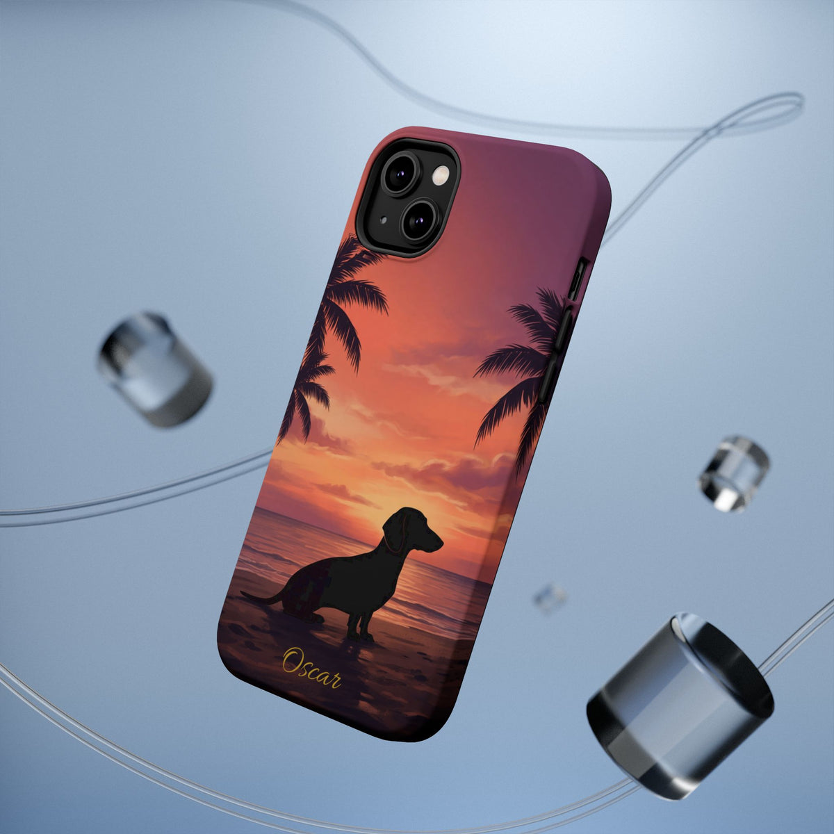 Personalized Dachshund Tropical Beach Sunset Phone Case — Wireless Charging Cover