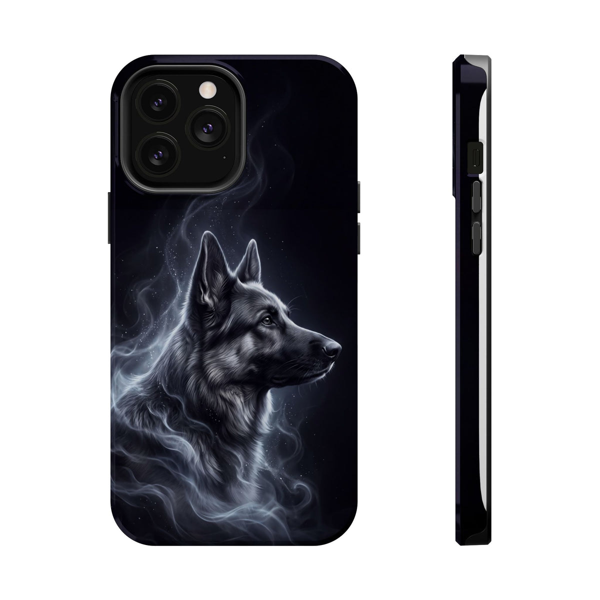 German Shepherd Phone Case | Silver Moonlight Mist Art — Tough Magnetic Case with Wireless Charging