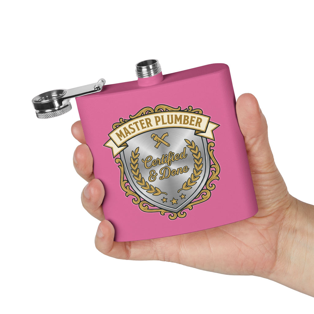 Flask — "Master Plumber" 6oz Stainless Steel Hip Flask