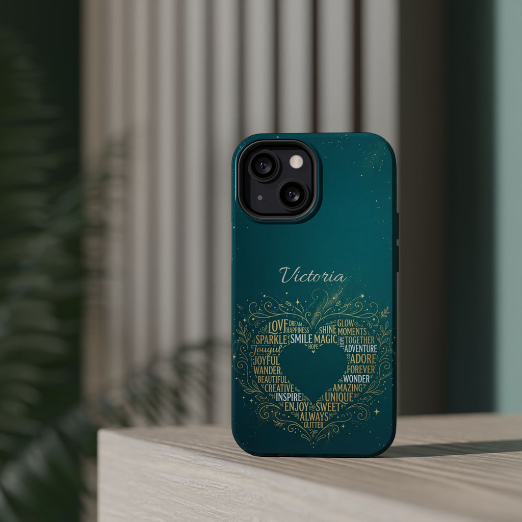Personalized Teacher Heart Word Art Phone Case — Impact-Resistant Wireless Charging Cover