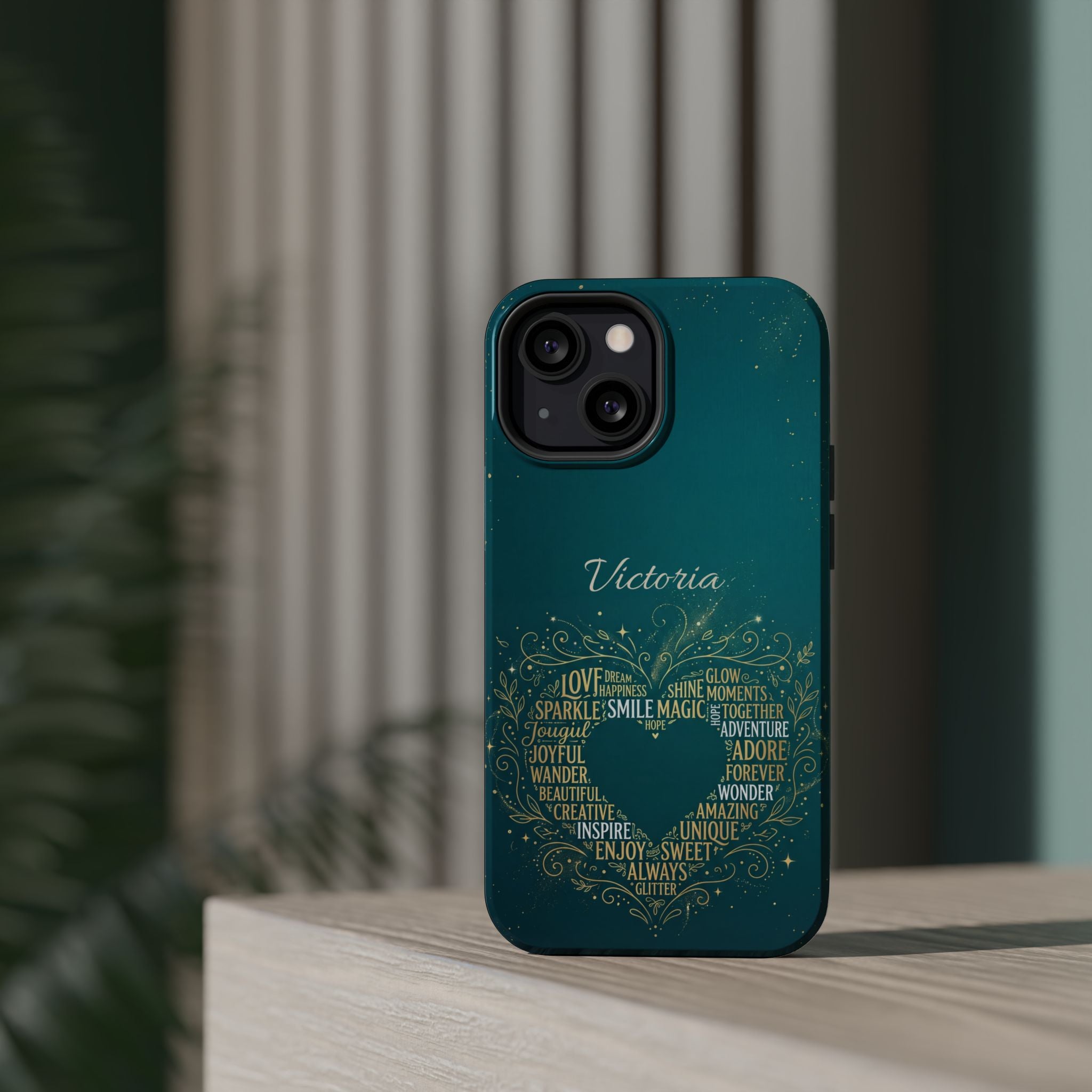 Personalized Teacher Heart Word Art Phone Case — Impact-Resistant Wireless Charging Cover