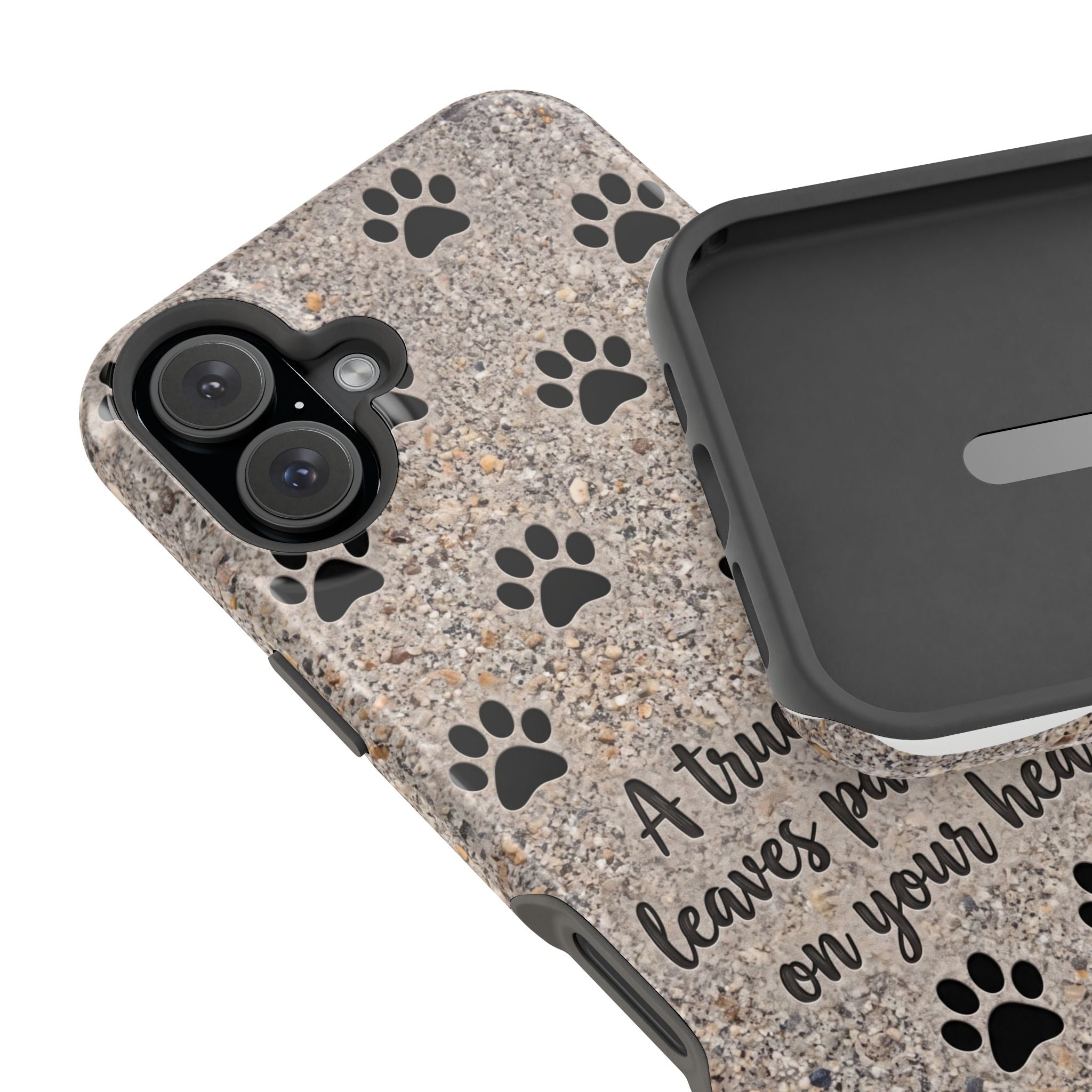 "A True Friend Leaves Paw Prints On Your Heart" Phone Case | Sentimental Stone-Texture Dog Paw Print Case | iPhone & Samsung