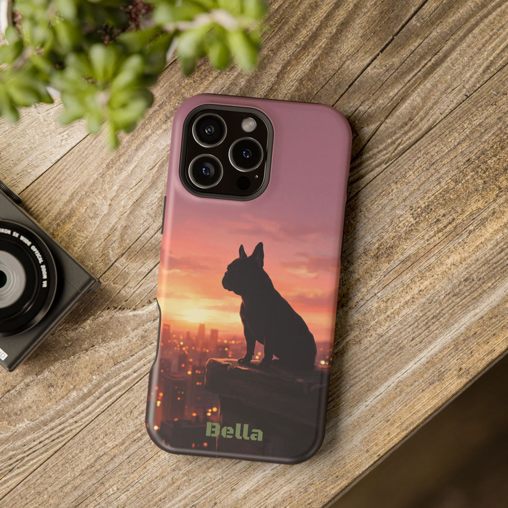 Personalized French Bulldog City Skyline Sunset Phone Case — Wireless Charging Cover