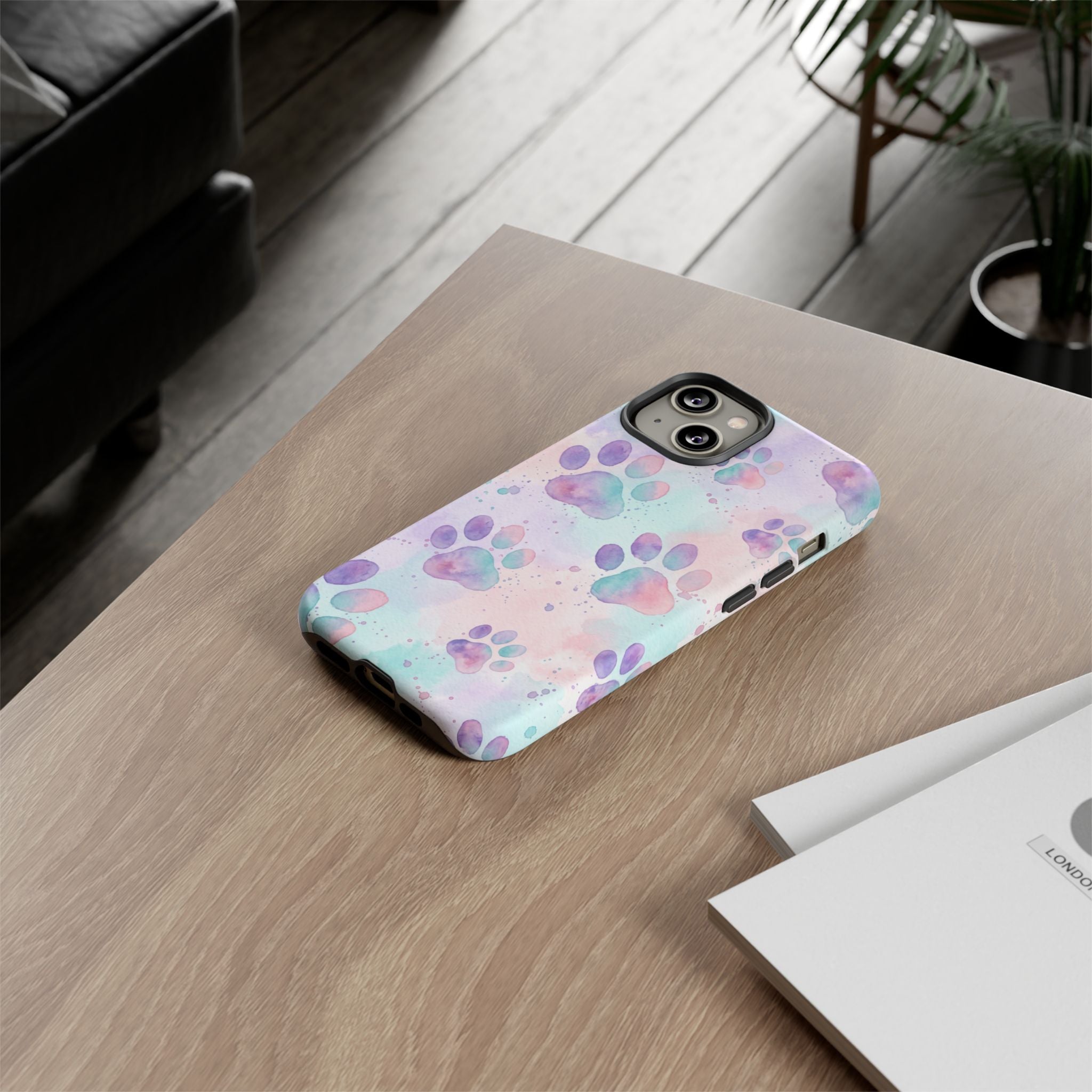 Watercolor Paw Print Phone Case | Pastel Purple, Teal & Pink Artistic Pattern | Samsung & iPhone