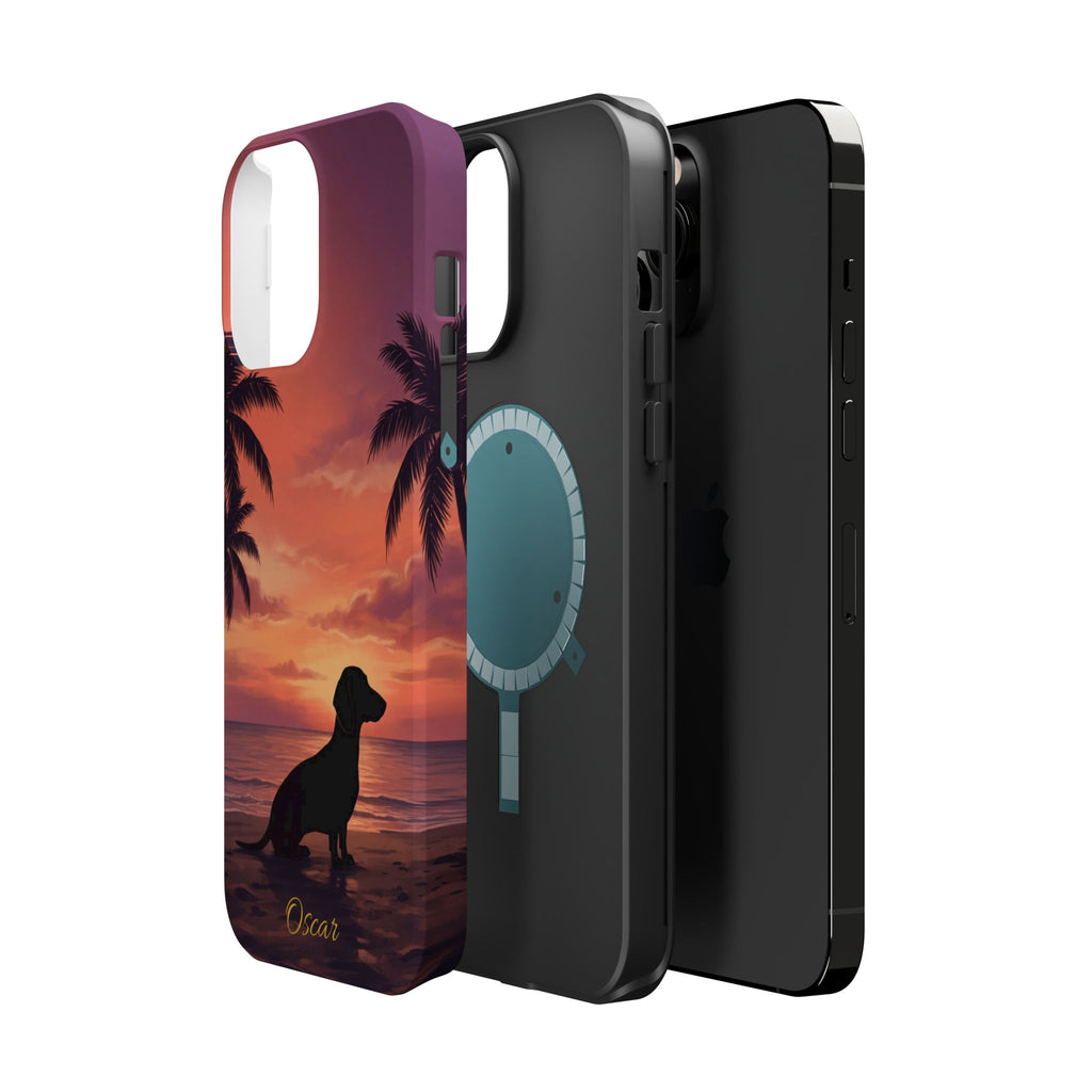Personalized Dachshund Tropical Beach Sunset Phone Case — Wireless Charging Cover