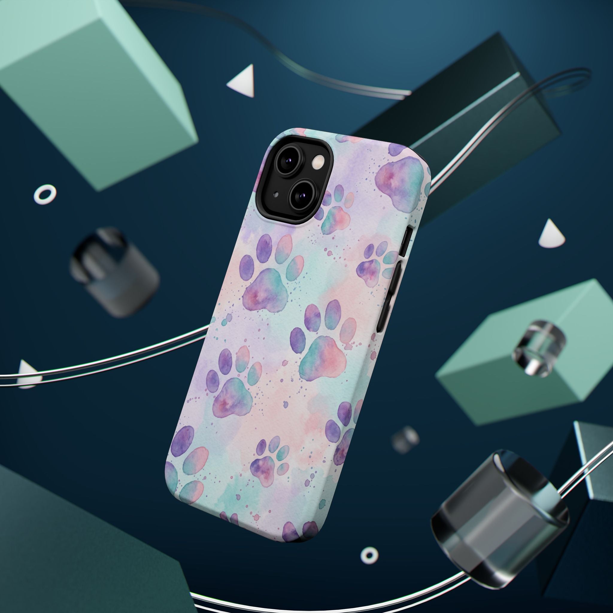 Watercolor Paw Print Phone Case — Impact-Resistant Wireless Charging Cover