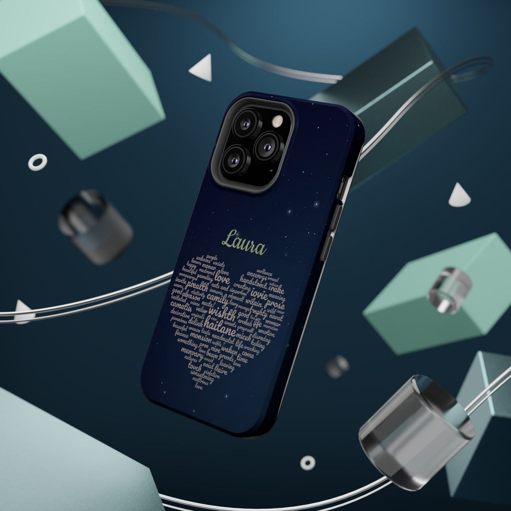 Personalized Teacher Heart Word Art Phone Case — Navy Wireless Charging Cover