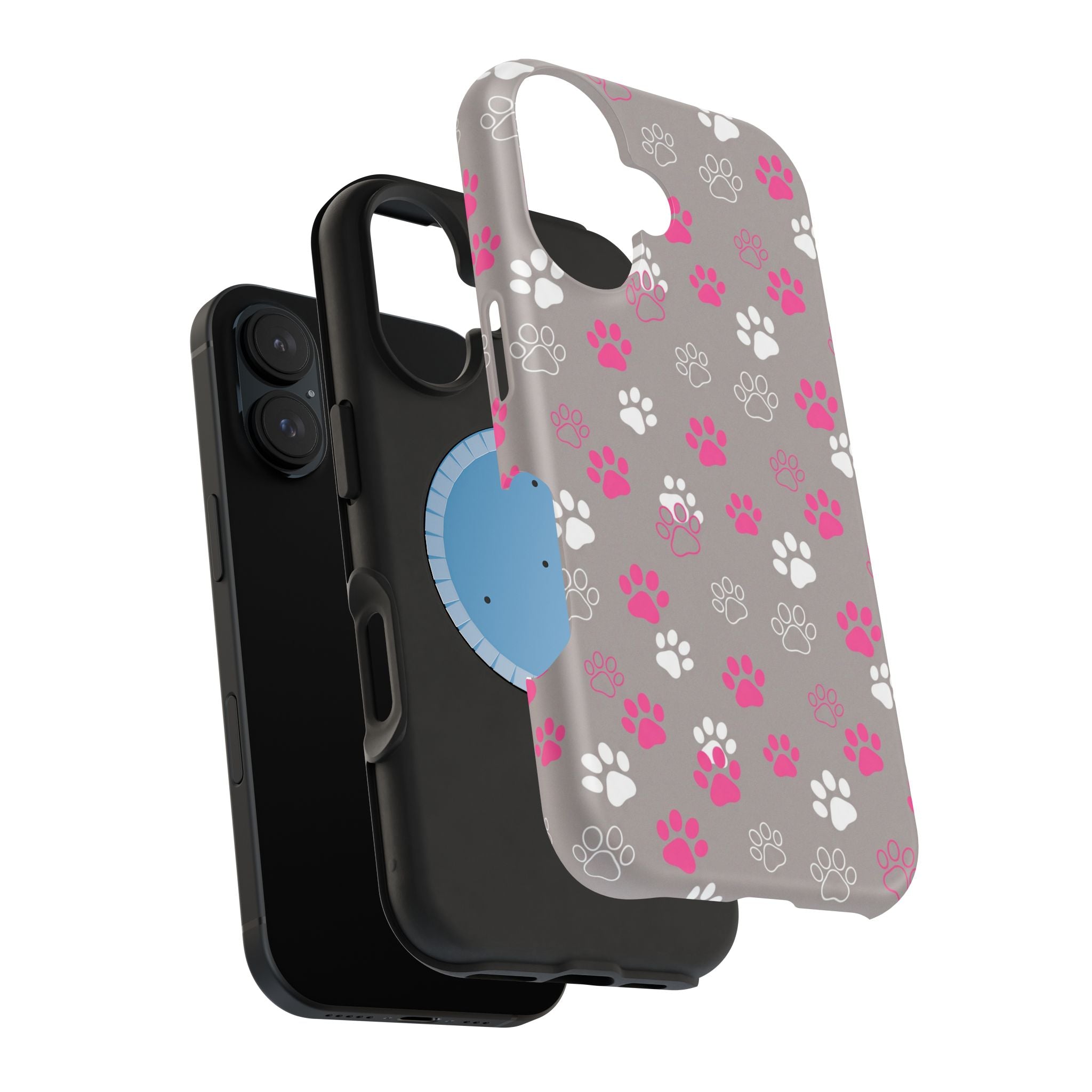 Pink & White Paw Print Phone Case — Impact-Resistant Wireless Charging Cover