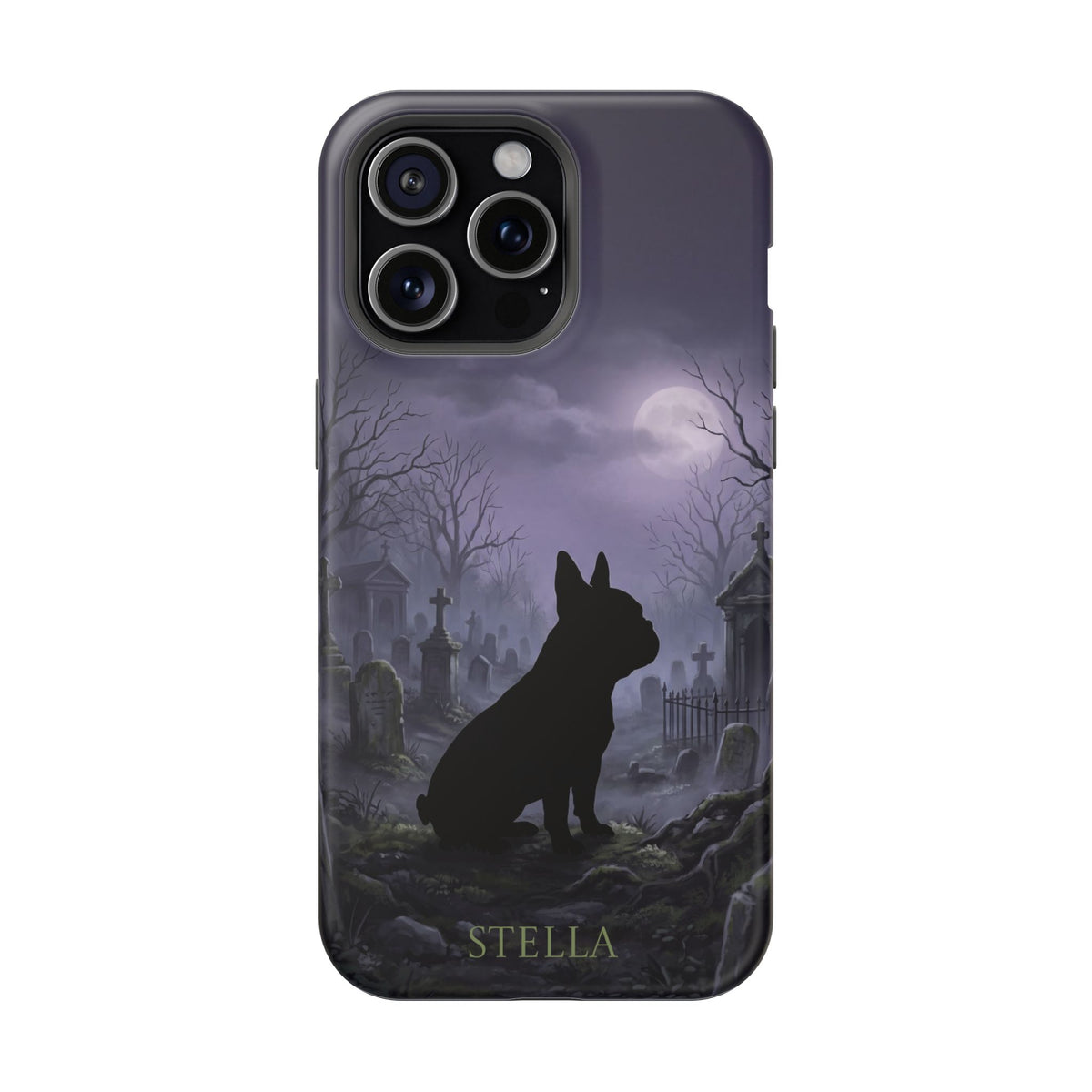 Personalized French Bulldog Moonlit Graveyard Phone Case — Wireless Charging Cover